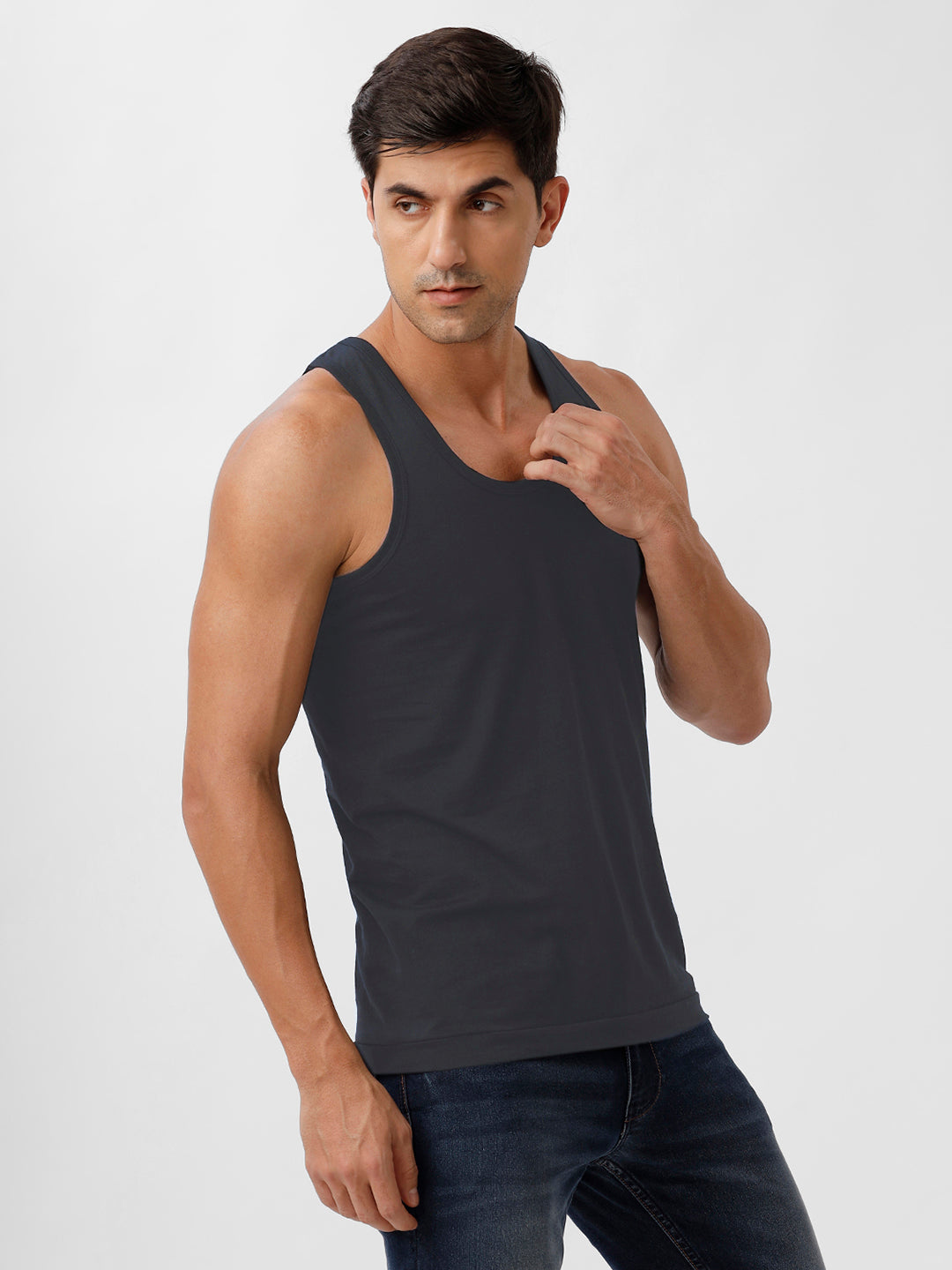 Men 100% Combed Cotton Elipson Grey Vest RN Sukra (Pack of 2)