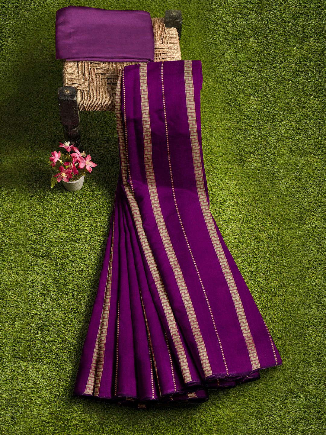 Couple Combo Shirt & Dhoti Set with Saree Majenta PCS175