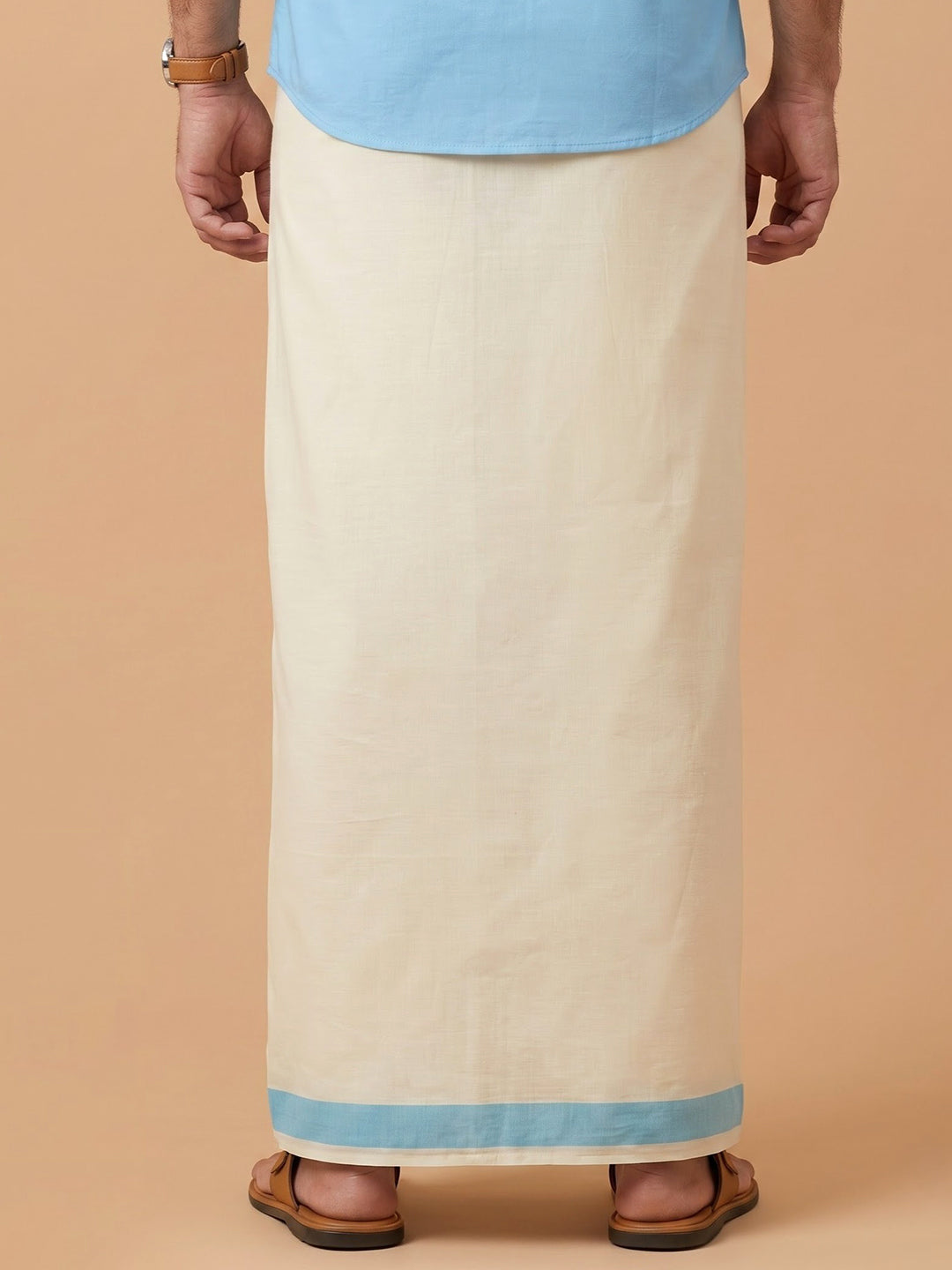 Double Layer 100% Cotton Cream Kora Dhoti with Colour Border - CFD02