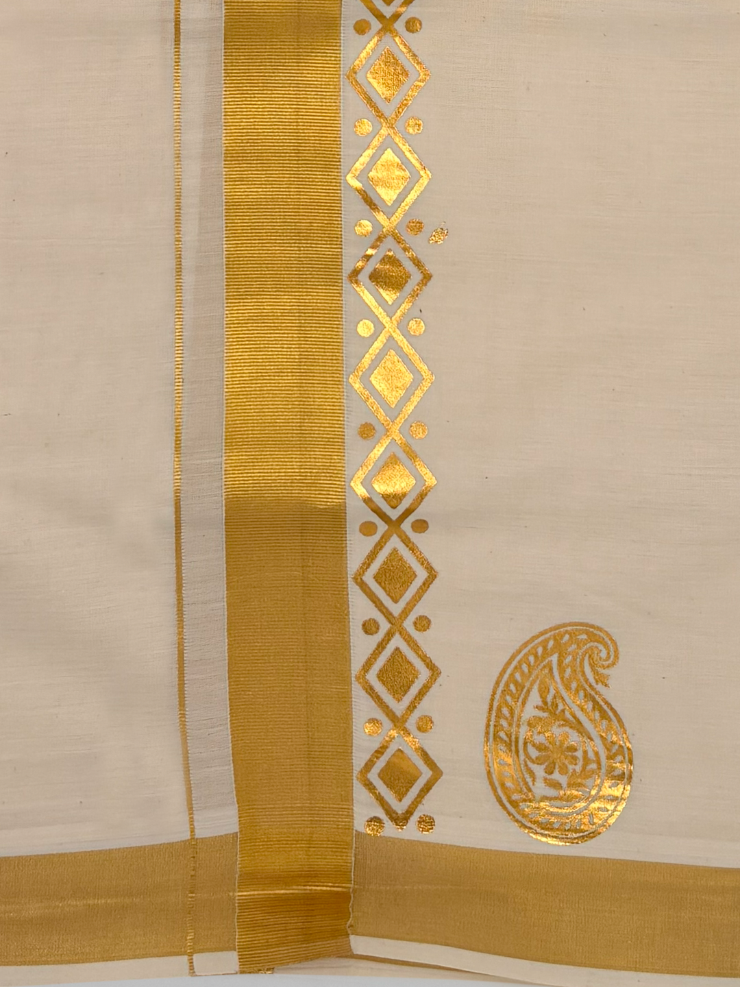 Double Layer Cotton Cream Kora Dhoti With Gold Jari Border - HF Gold HFG06