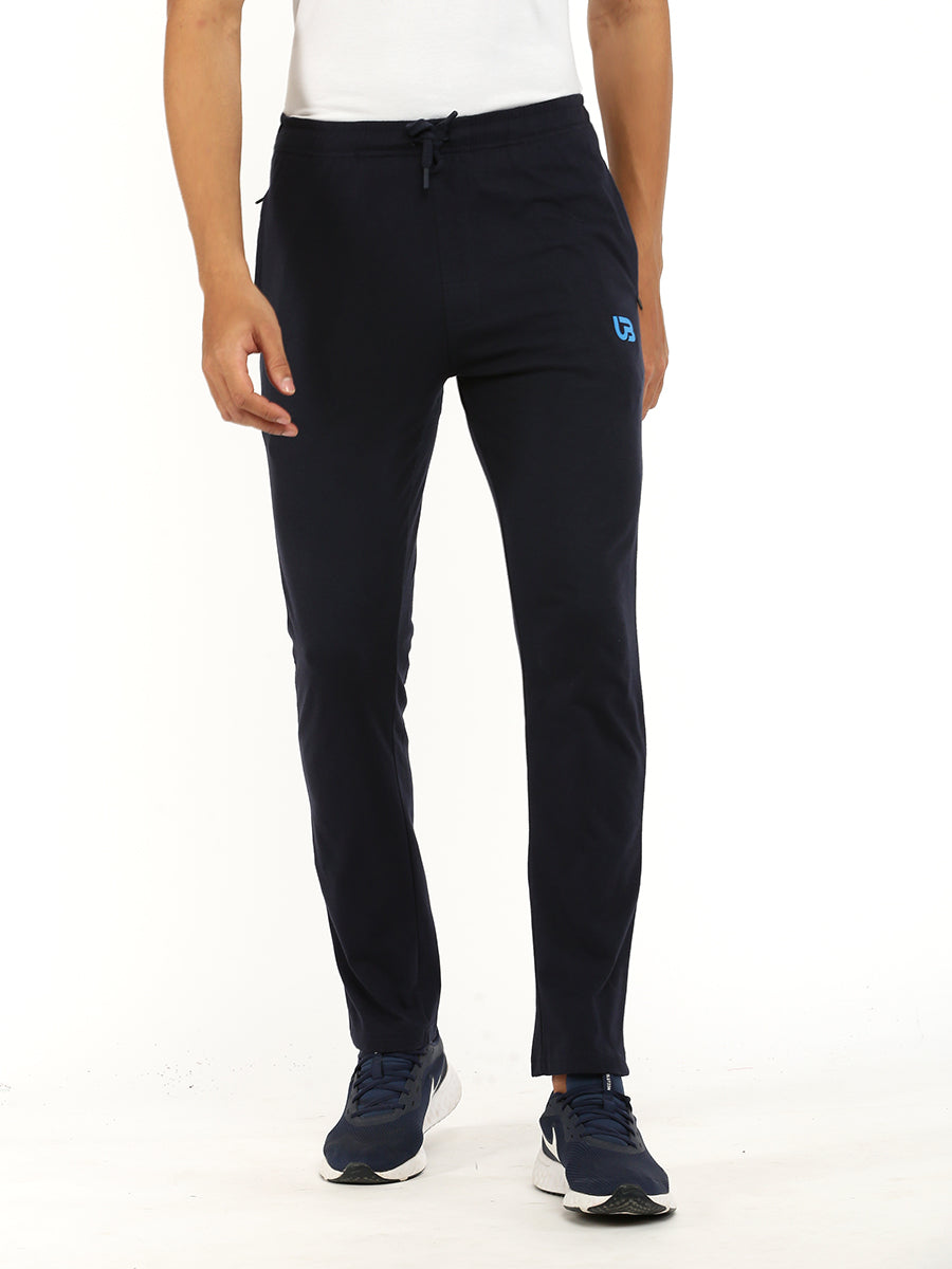 Combed Cotton Navy Regular Fit Track pants with Pockets