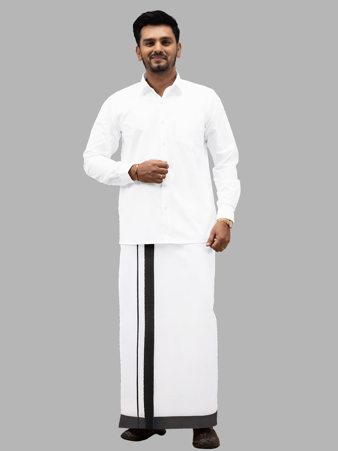 Men Black Border Single Layer Adjustable Pocket Dhoti GACS3