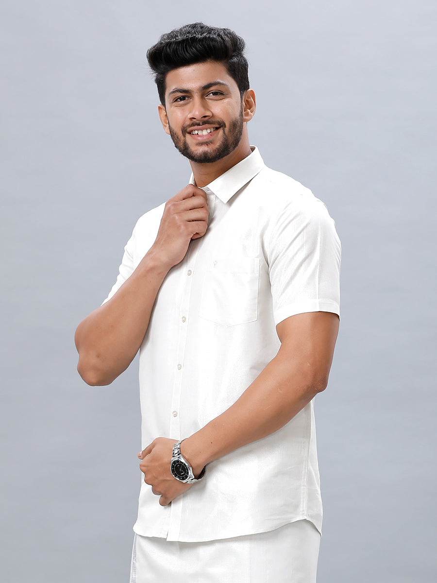Mens Silver Tissue Half Sleeve Shirt Sangalpam-Side view