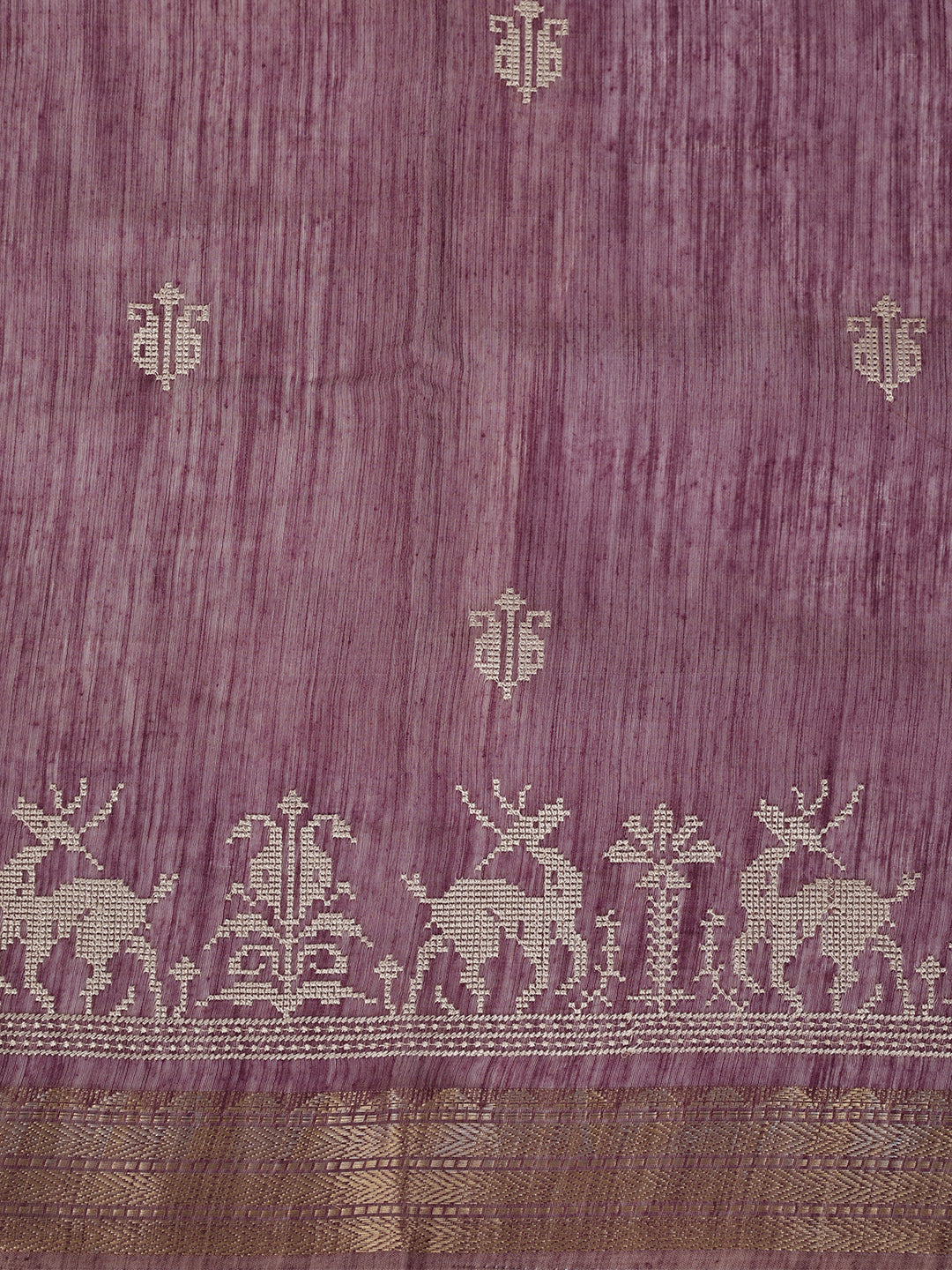 Women Semi Linen Dark Purple Embroidered Saree SL271