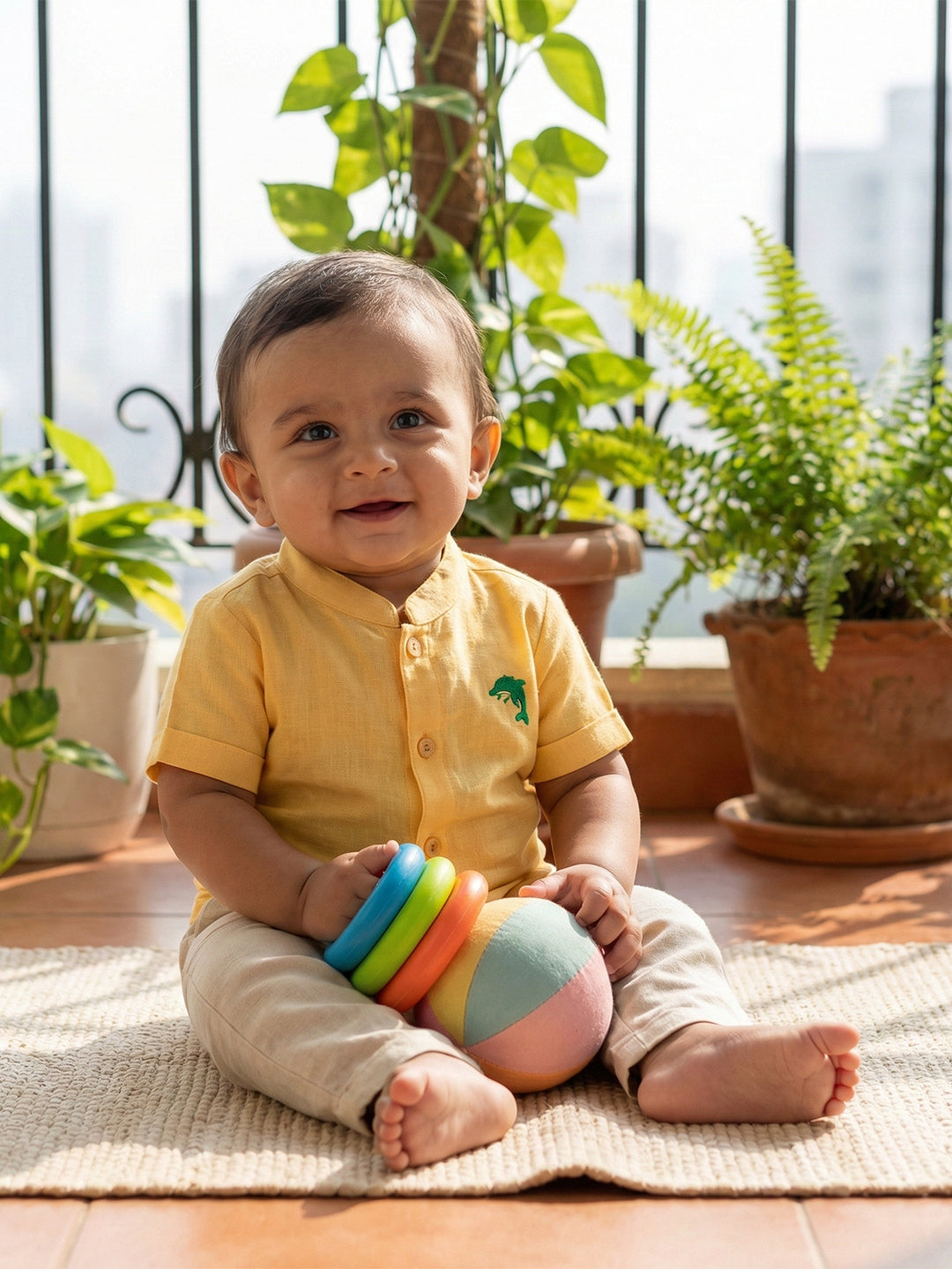 Born Baby Shirt with Pant and Panchakacham Set Yellow G18