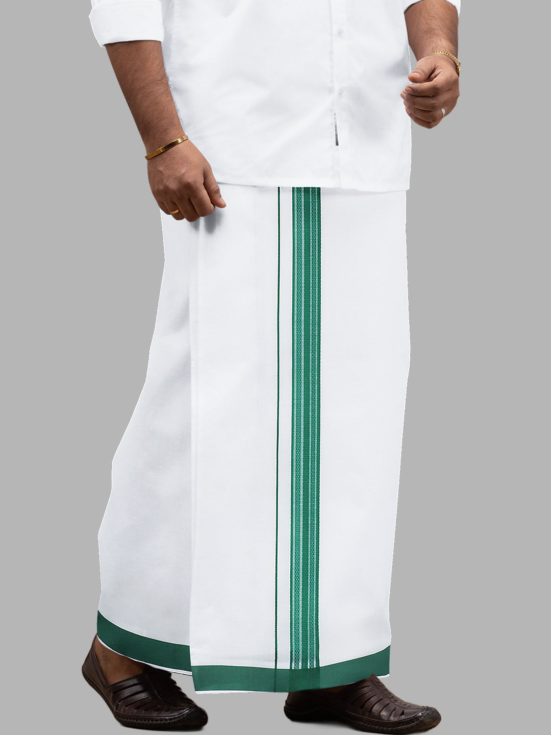 Men Green Fancy Border Single Layer Adjustable Pocket Dhoti GACF16