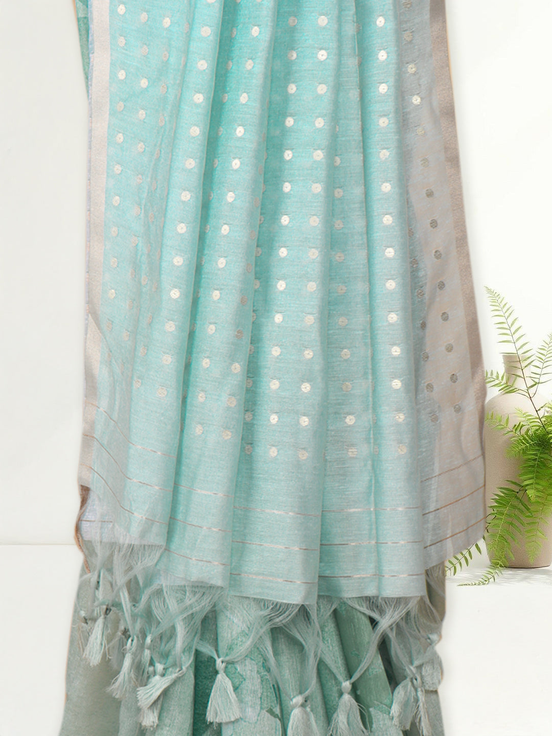 Women Mint Green Semi Tussar Saree ST276