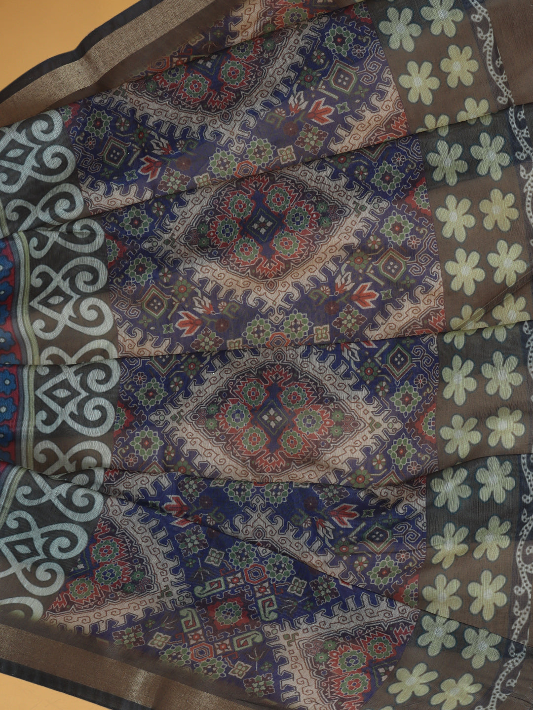 Women Dark Blue Semi Chanderi Cotton Printed Saree SC64