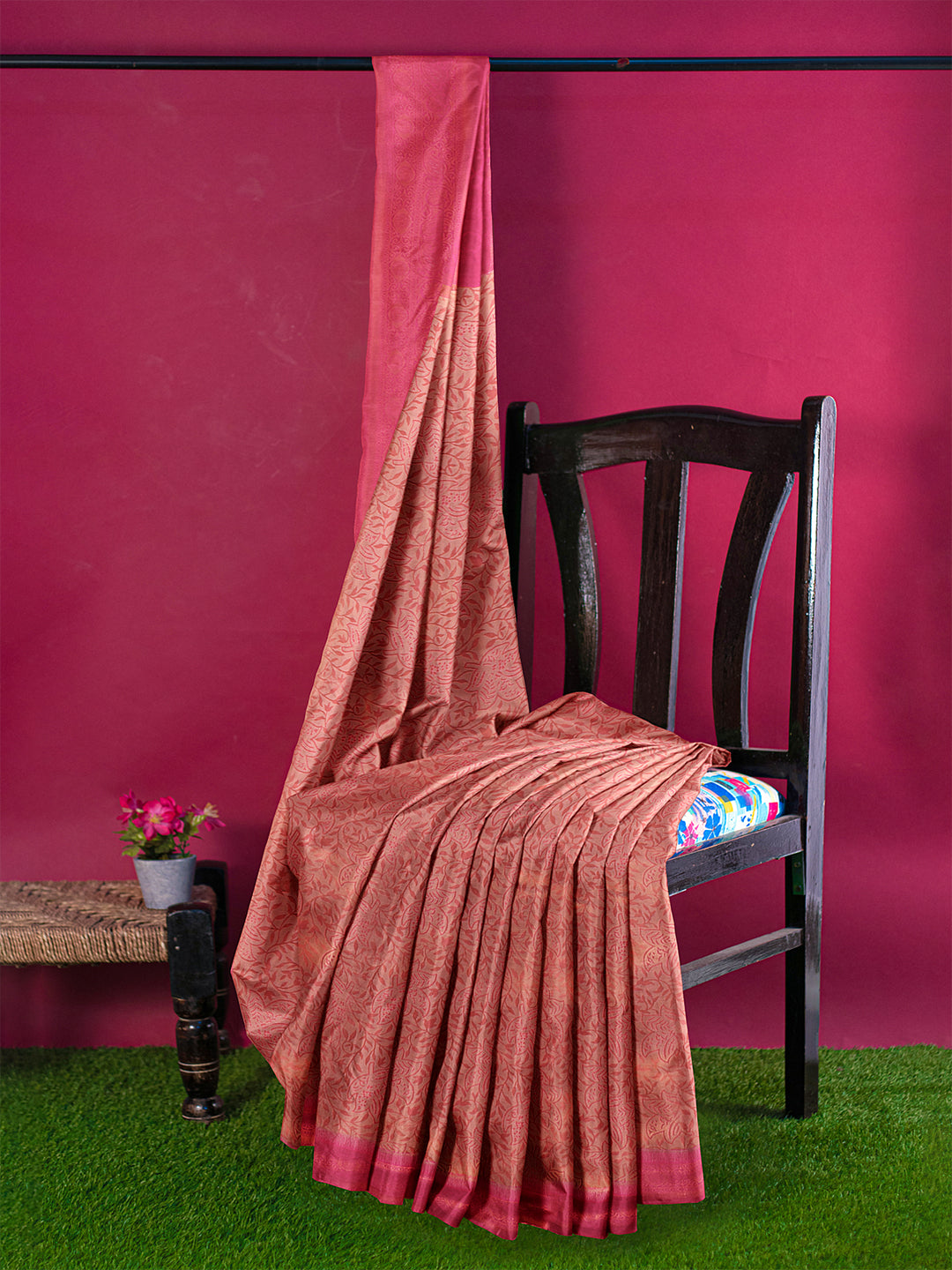 Women Pink Art Silk Printed Saree ASS53
