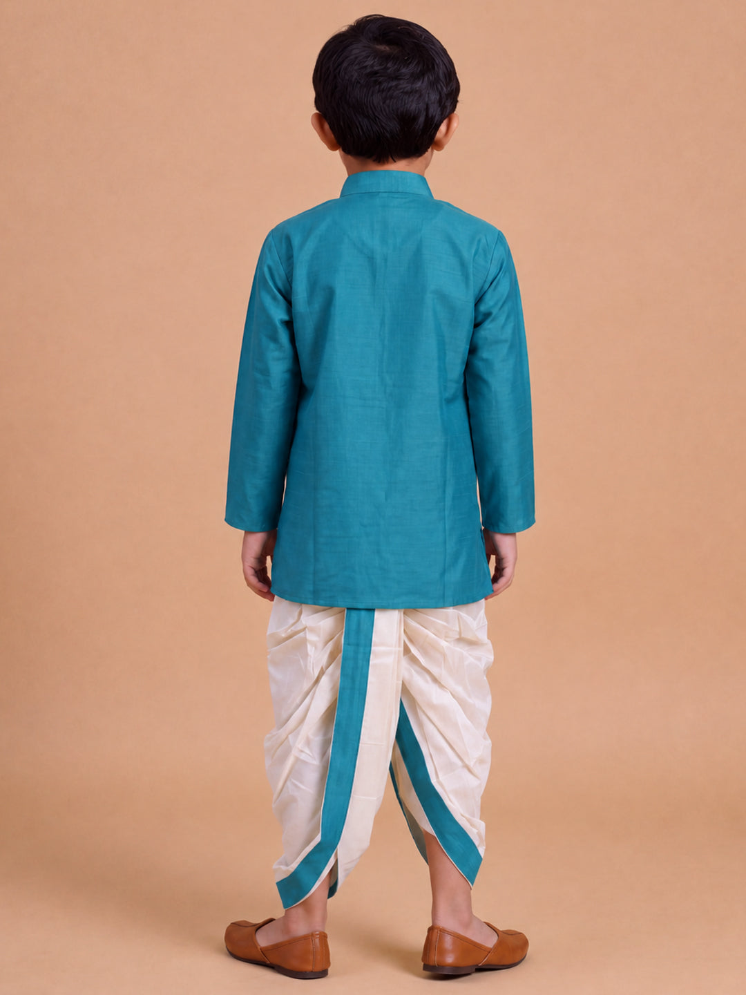 Boys Slub Cotton Full Sleeves Blue Kurta with Panchakacham Combo Set SL2