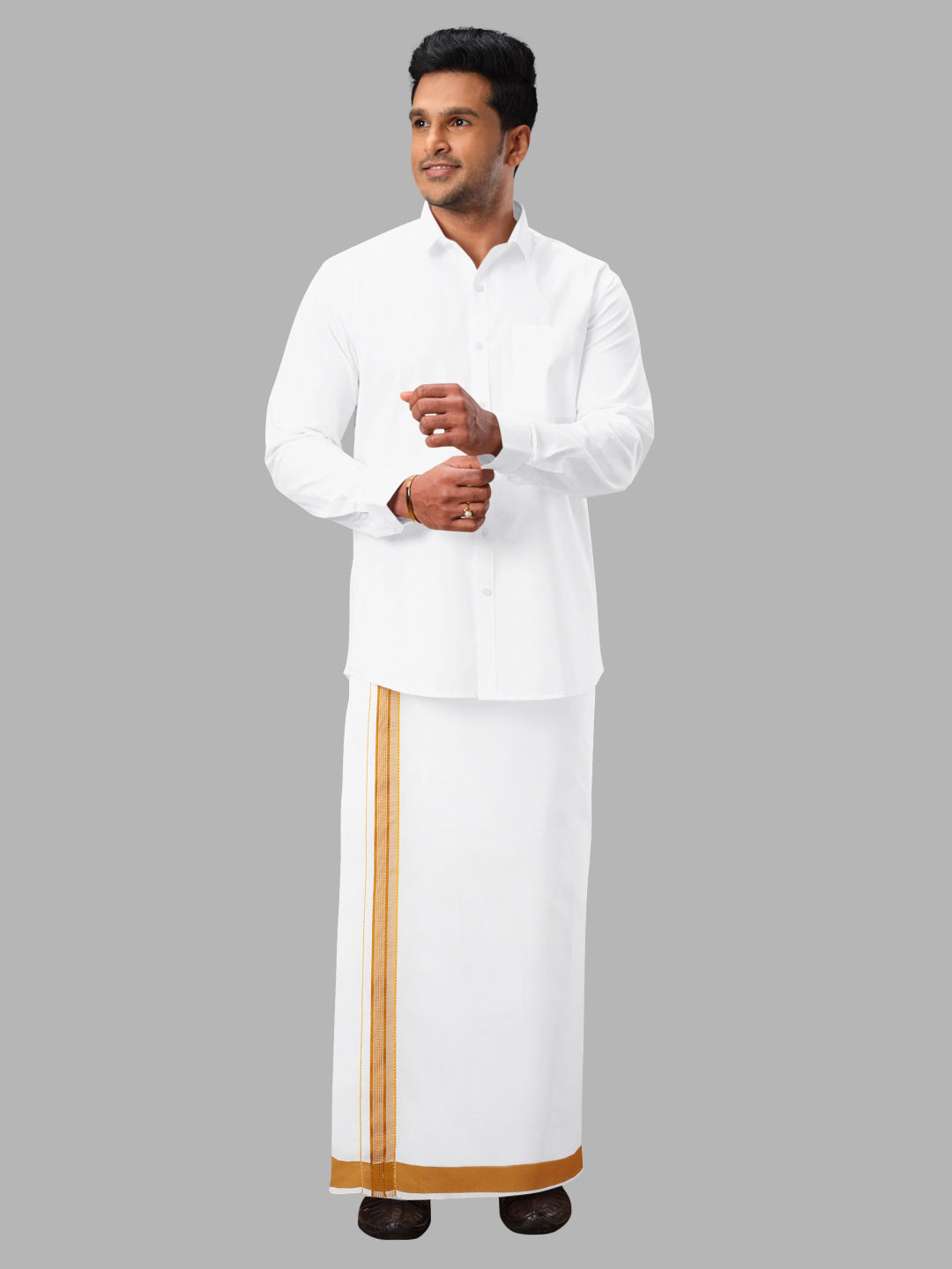 Men Brown Adjustable Pocket Dhoti with Fancy Border GACJ17