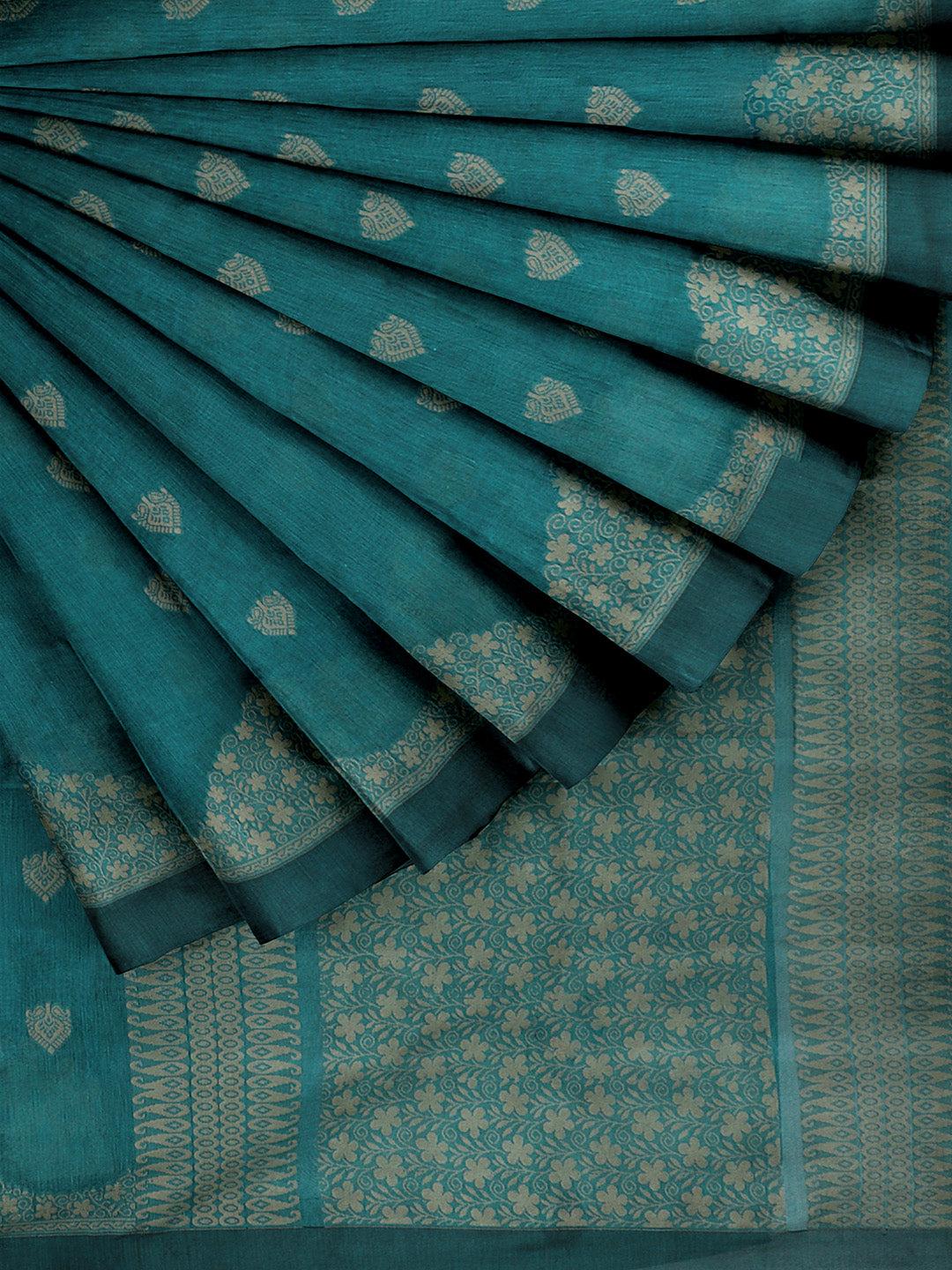 Women Cyan Blue Kora Cotton Saree PCS174