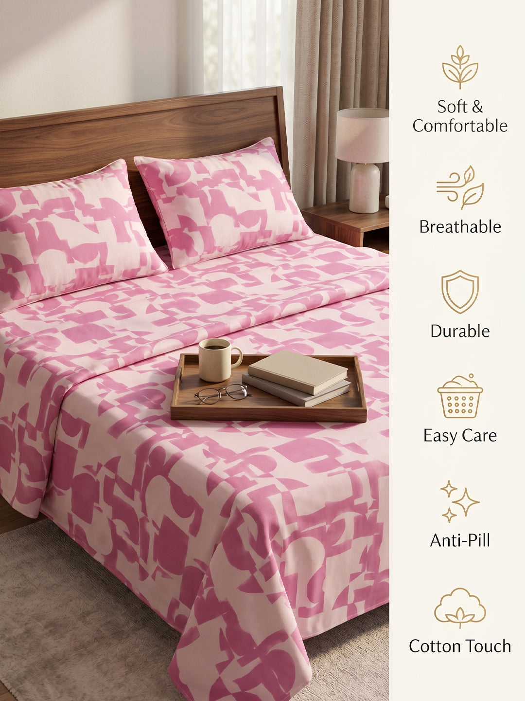 King Size Premium Cotton Bed Sheet & 2 Pillow Cover Set - BDS02
