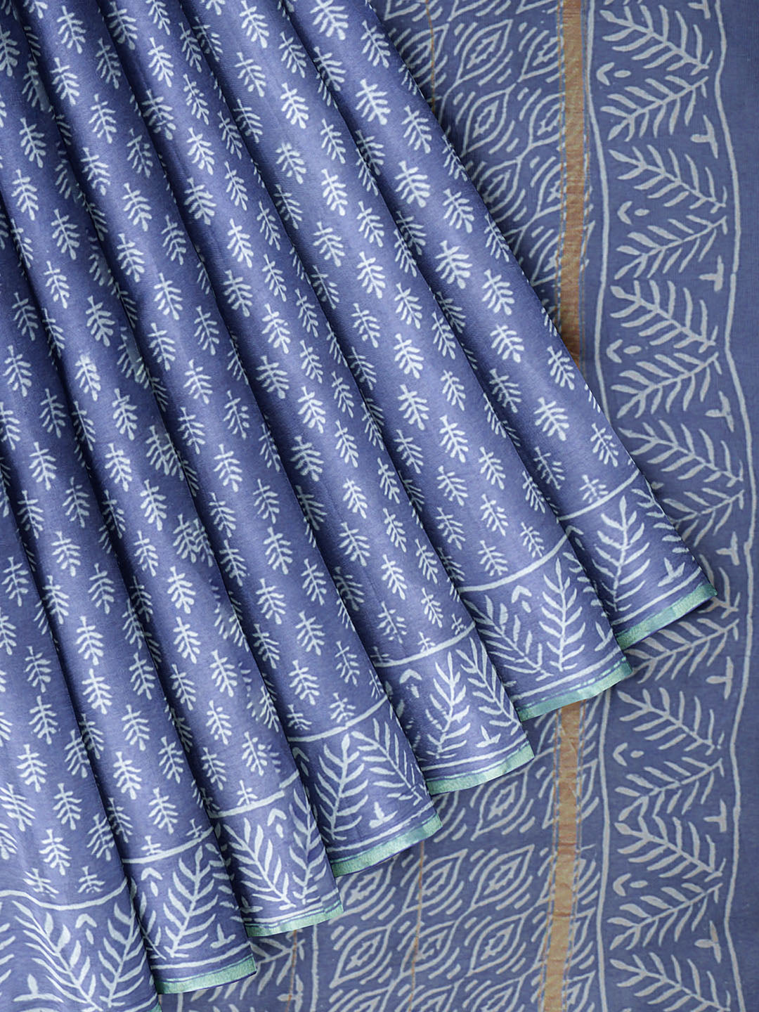 Women Light Blue Semi Chanderi Cotton Printed Saree SC70