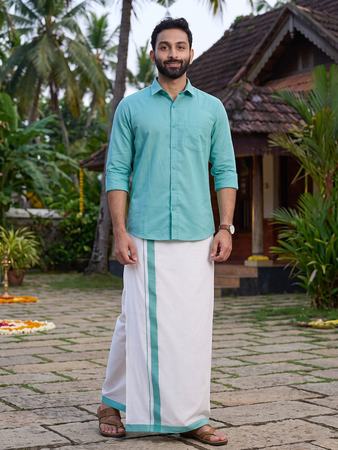 Double Layer 100% Cotton White Kora Dhoti with Colour Border - RSD01
