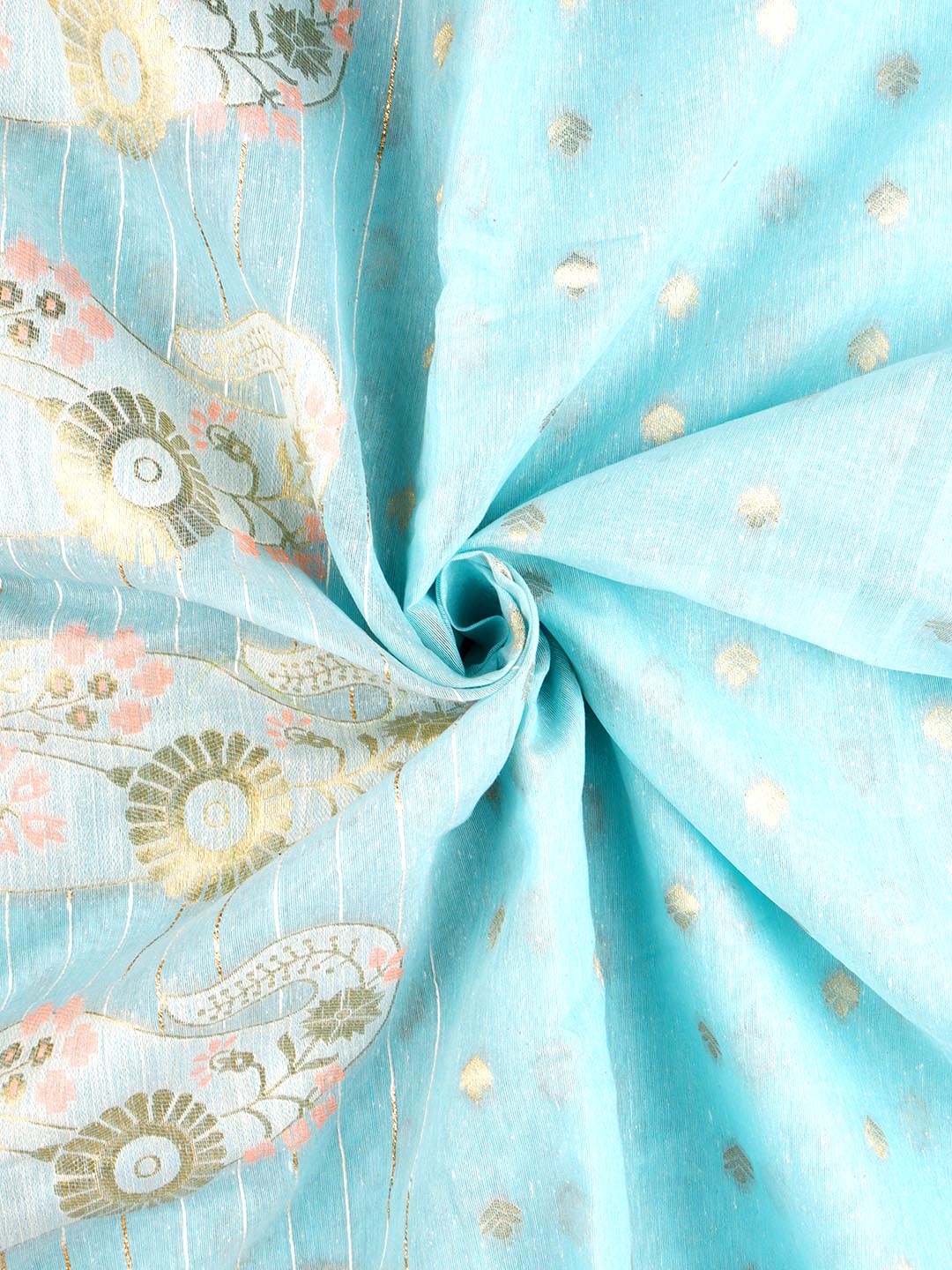 Womens Semi Cotton Sky Blue Butta Design Saree with Tussle SCS39-View four