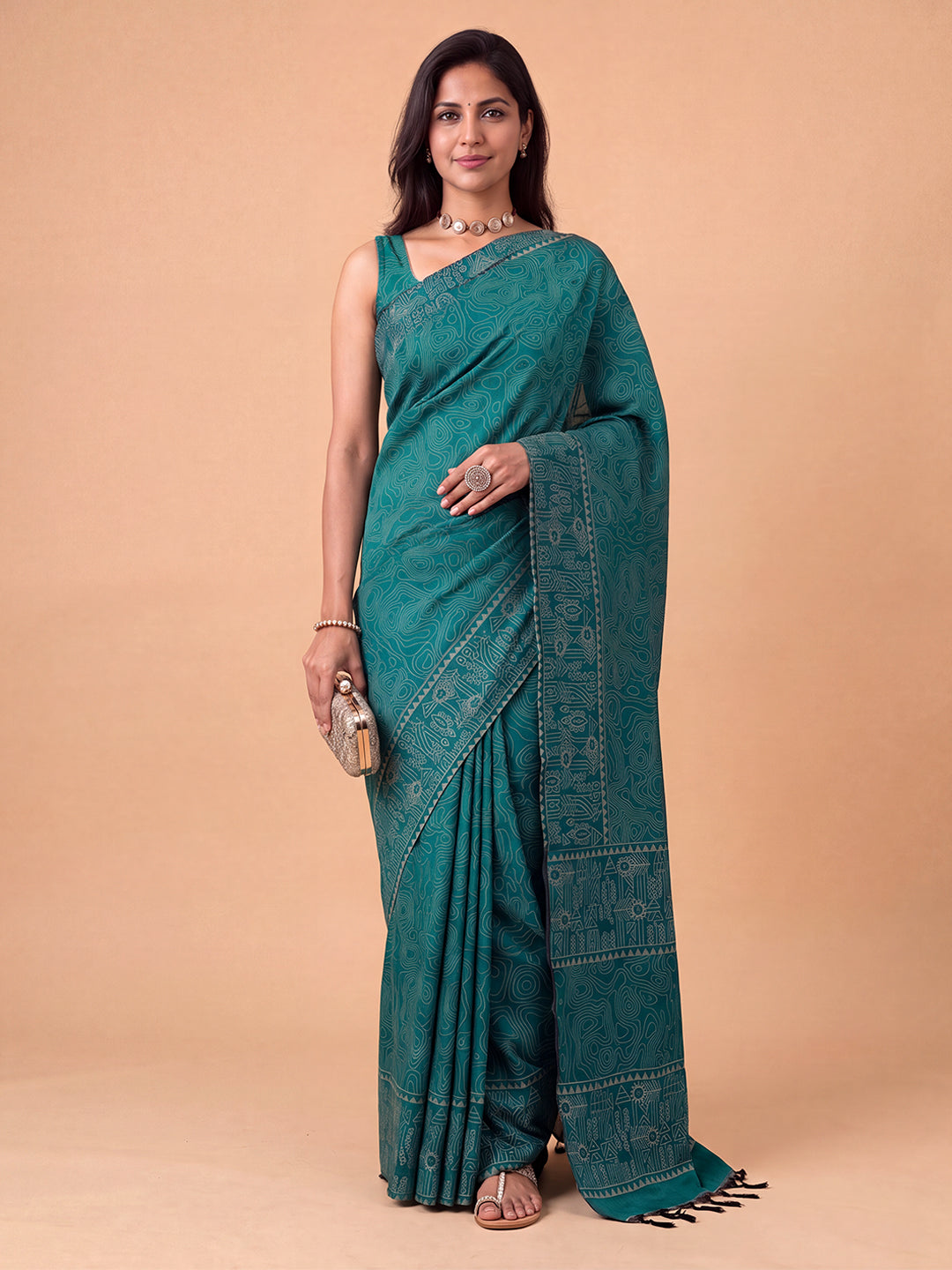 Women Pure Cotton Green Printed Saree PCS282
