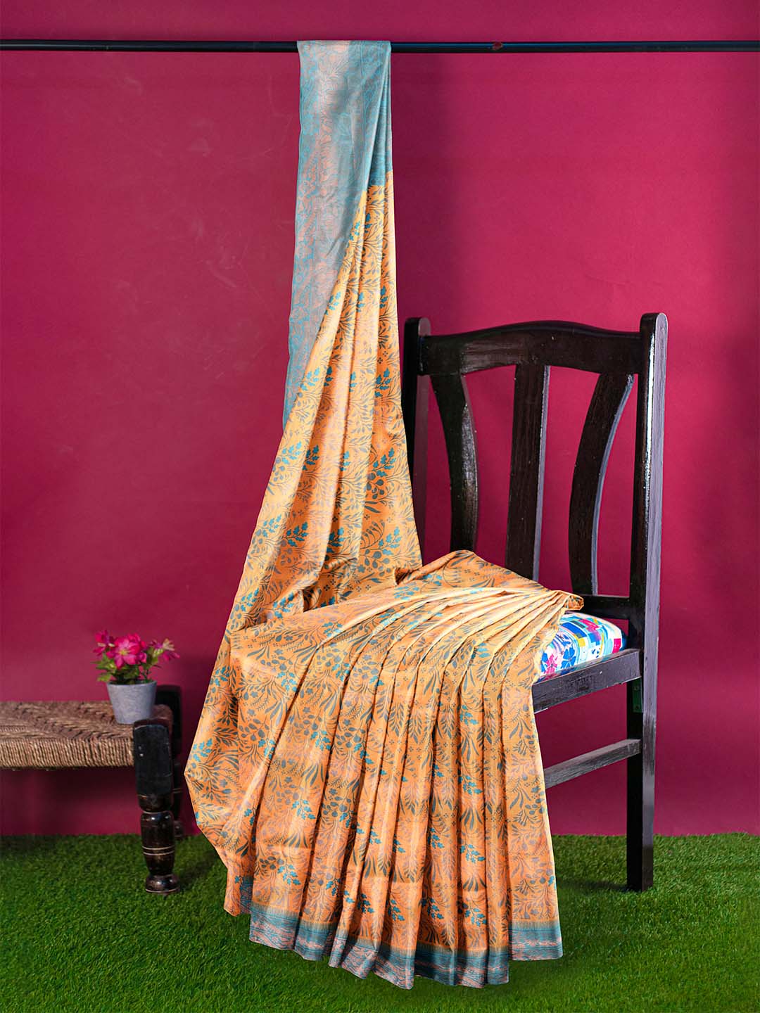 Women Yellow Art Silk Printed Saree ASS69