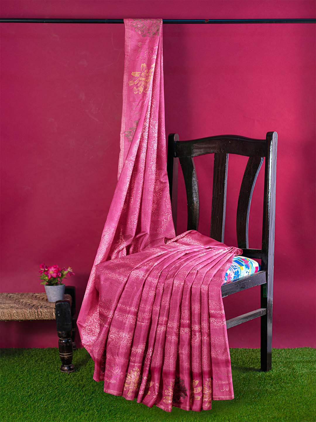Women Dark Pink Semi Mysore Silk Saree SS374