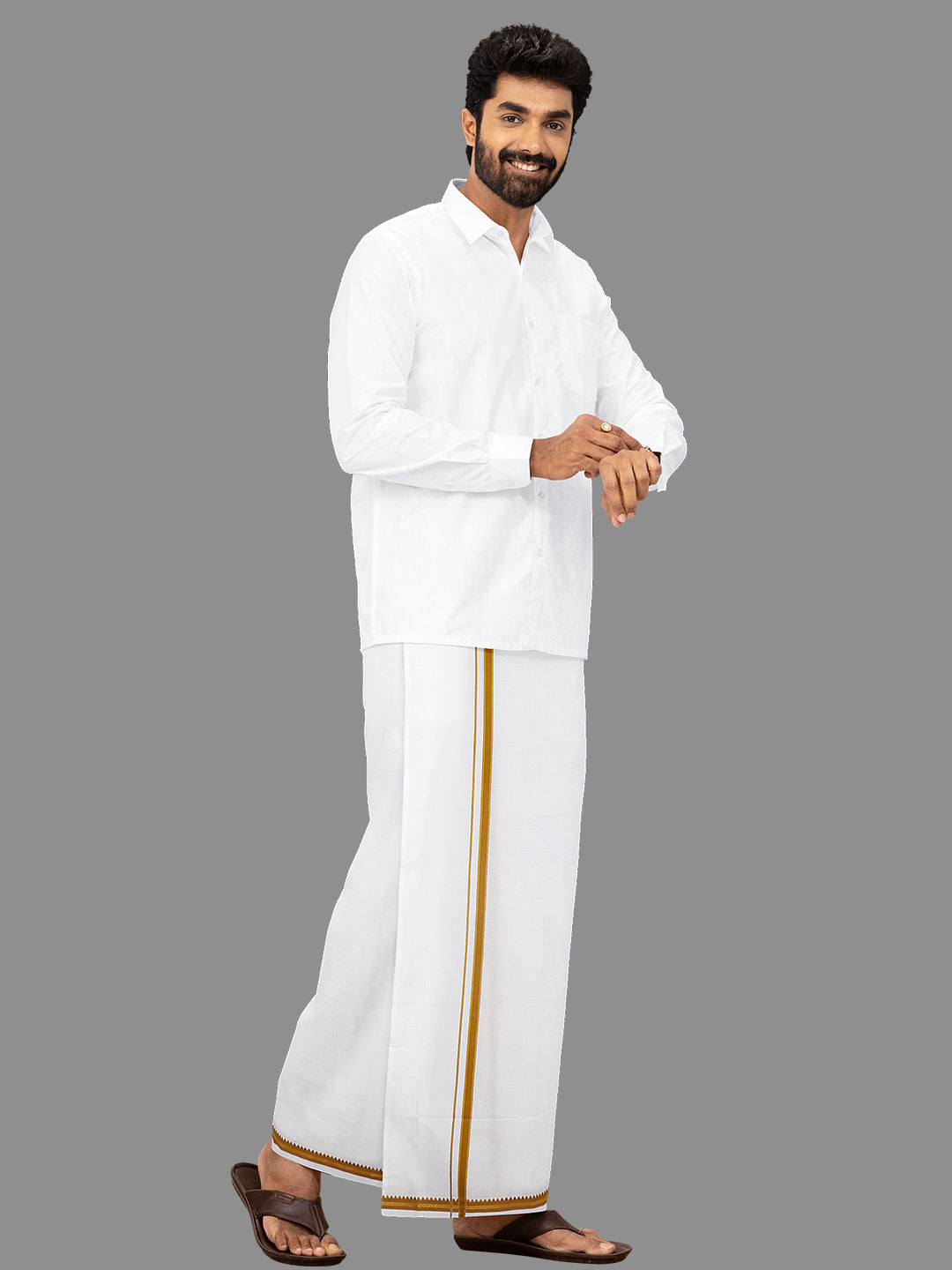 Men Mustard Fancy Border Single Dhoti Fancy Pet FP04