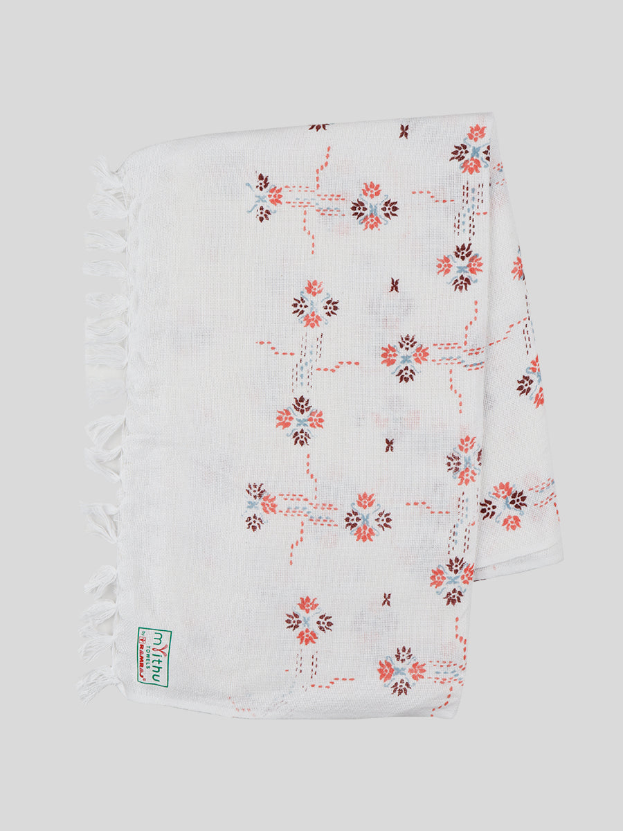 Cotton White Print Bath Towel NO 4092 (2 PCs Pack)-Design five