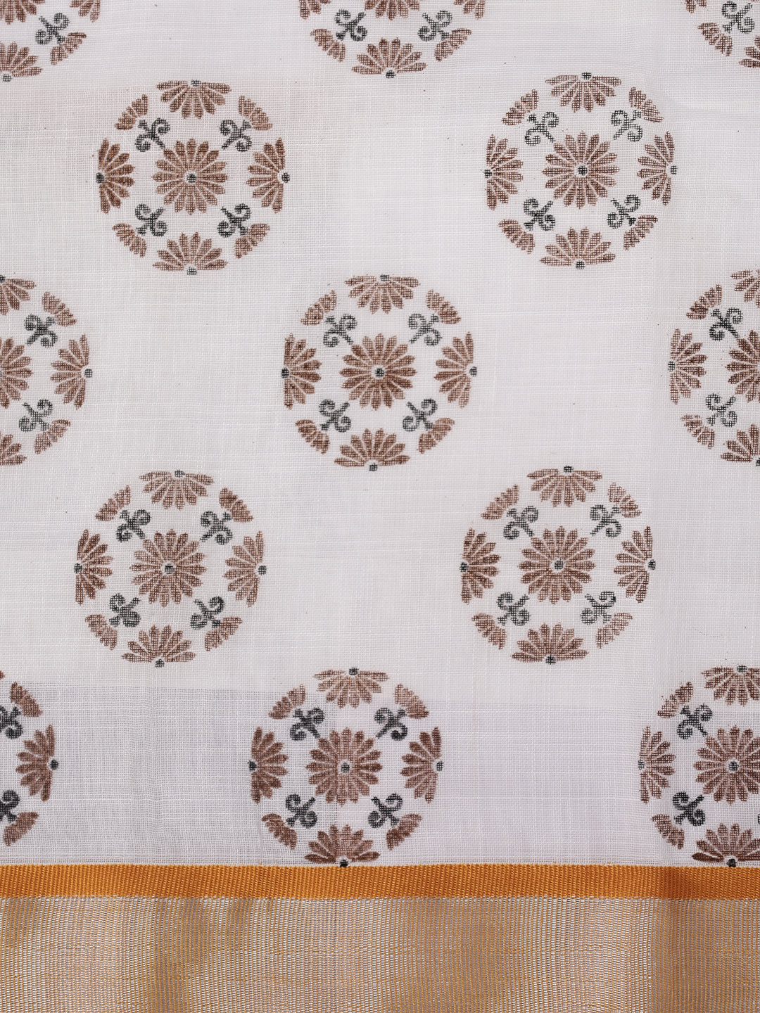 Women Semi Linen White with Brown Printed Saree SL265