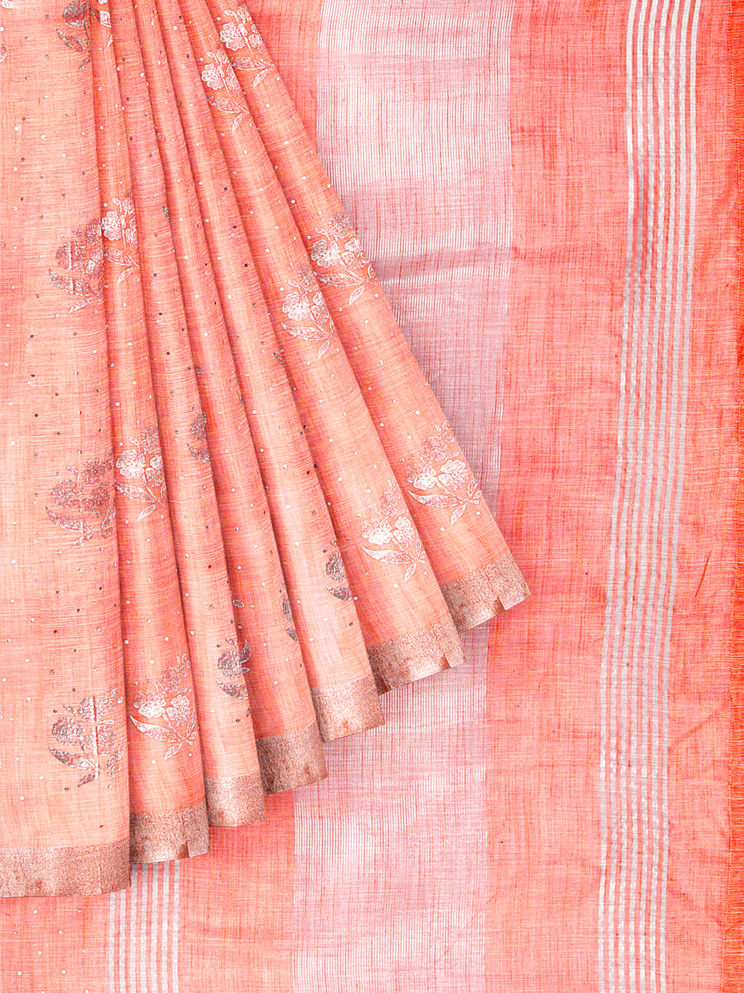 Womens Semi Linen Light Orange Saree SL90
