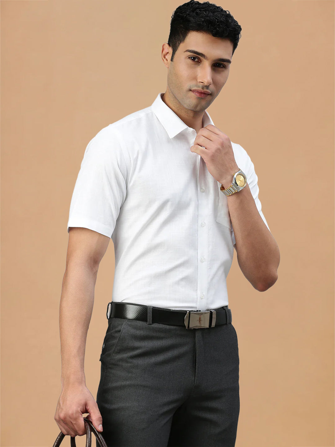Self Design Twill Cotton White Shirt – Celebrity White