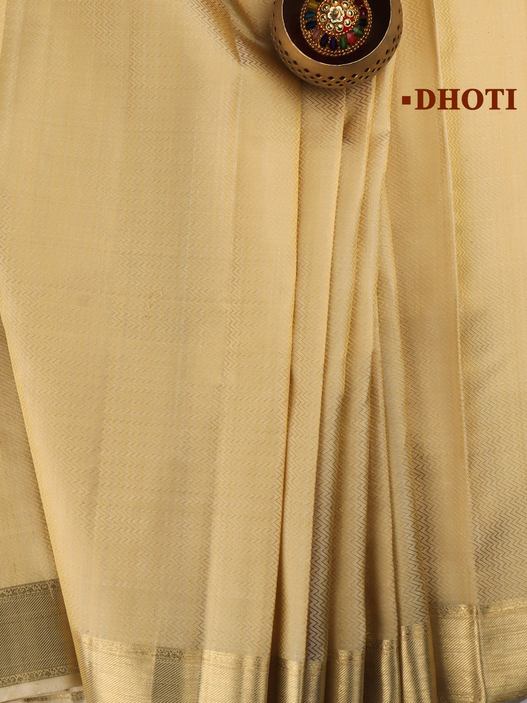 Men Pure Silk Dhoti & Towel Set with 2-gram Gold Jari Amirtham