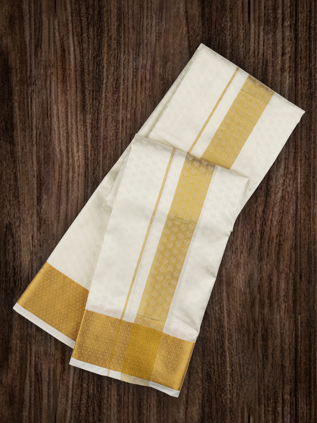 Men Art Silk Zari Dhoti & Shirting Set Cream Mangalakara M14