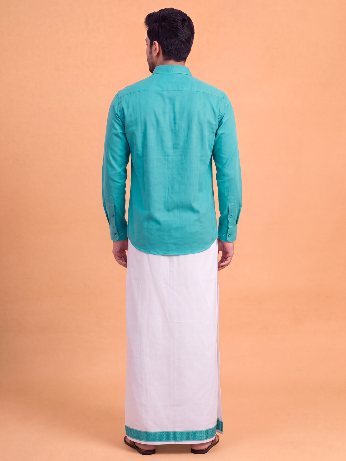 100% Cotton Sky Blue Shirt and Colour Jari Border Dhoti Set BT5