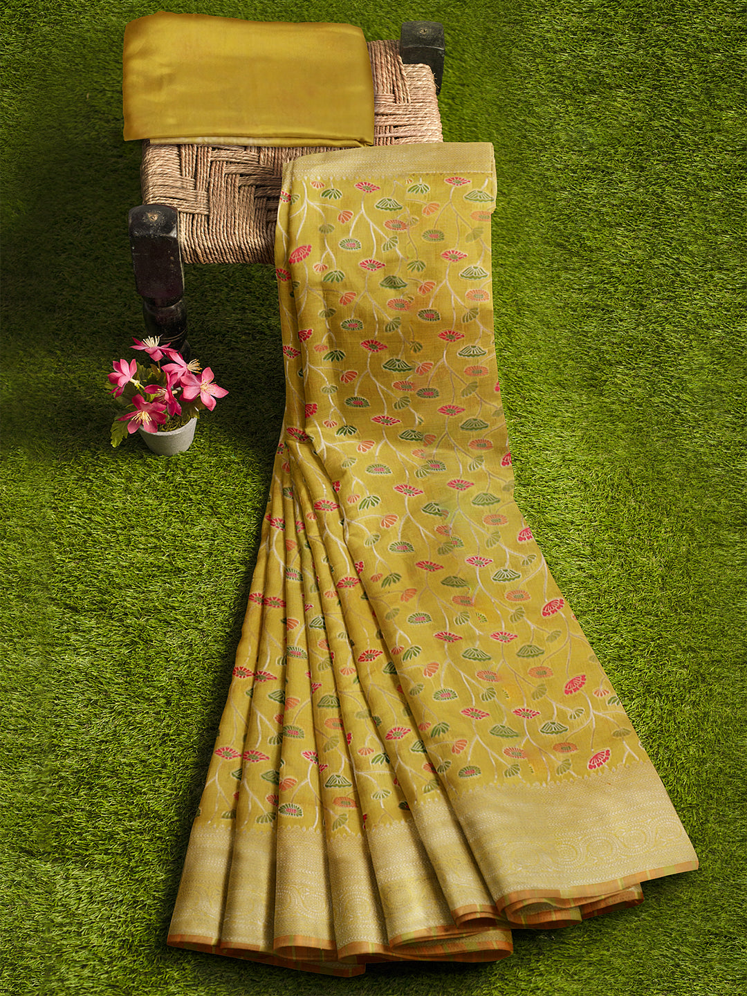 Women Yellow Art Silk Embroidered Saree ASS34
