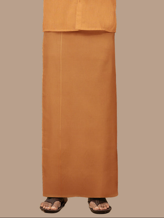Men 100% Cotton Single Layer Kaavi Dhoti with Assorted Border Poojan Paramas