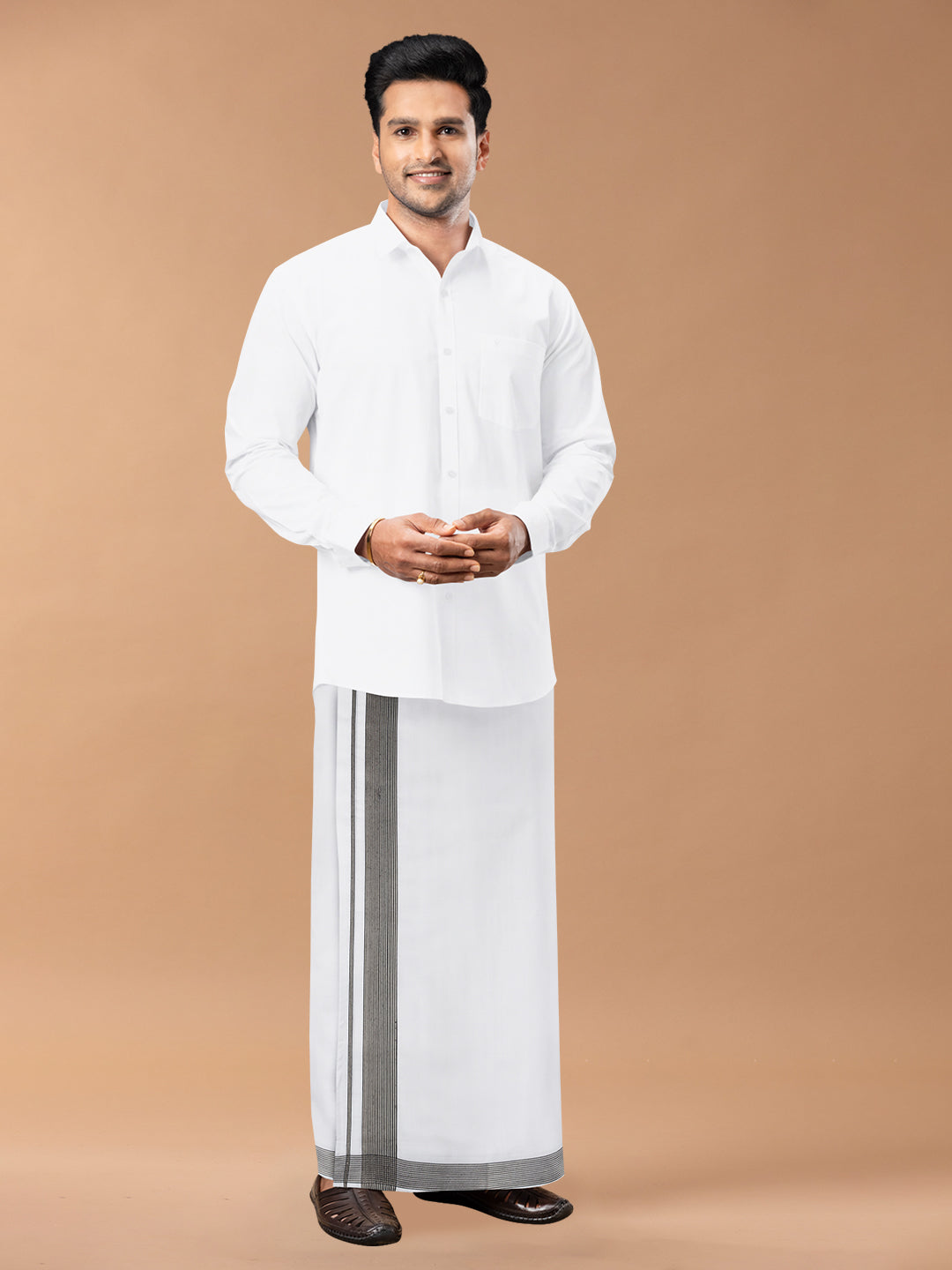 Mens Premium Handloom Dhoti Black with Silver Jari Border HLM19