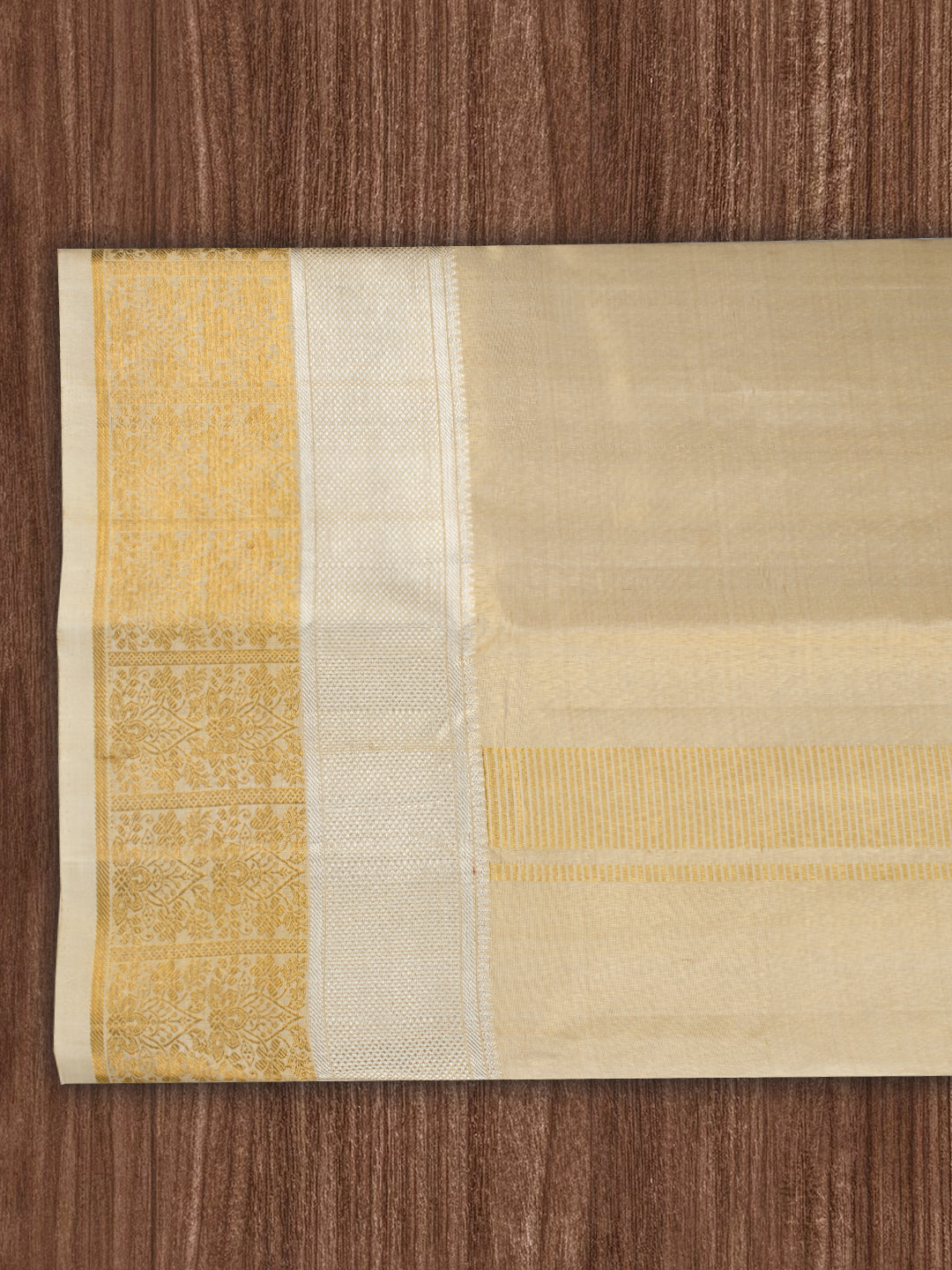 Men Premium Pure Silk Tissue Dhoti & Towel Set with 4 1/2" inch Jari Border Amirtham