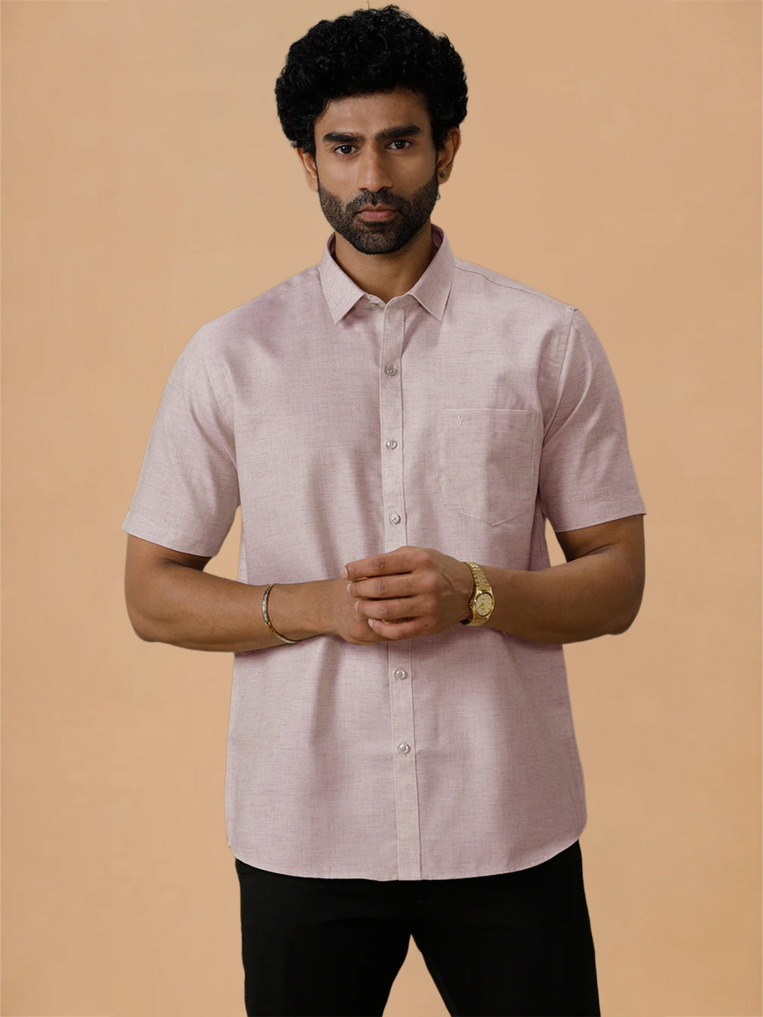 Cotton Rich Pinky Brown Regular Fit Shirt Trendy 8 YH7