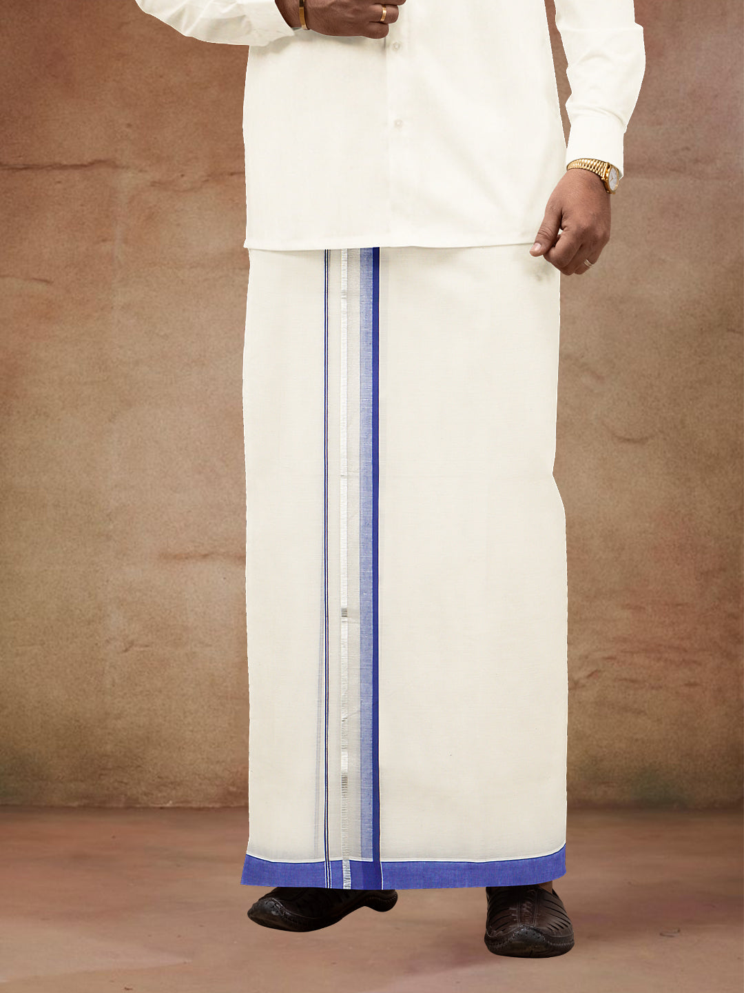 Men Kora Cotton Double Layer Dhoti with Fancy Jari Border ESJ05