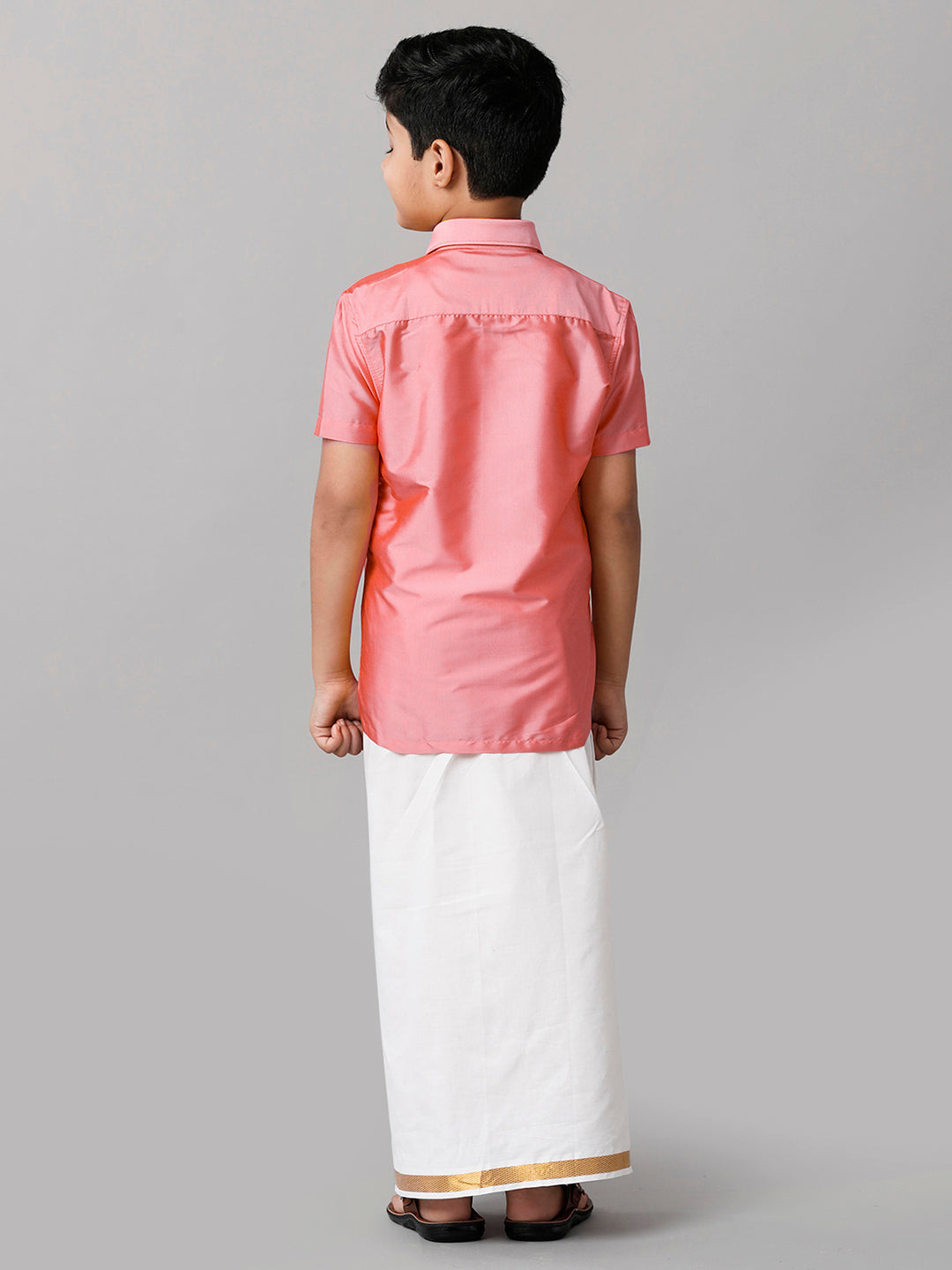 Boys Pink Half Sleeves Shirt with White Dhoti Combo K45