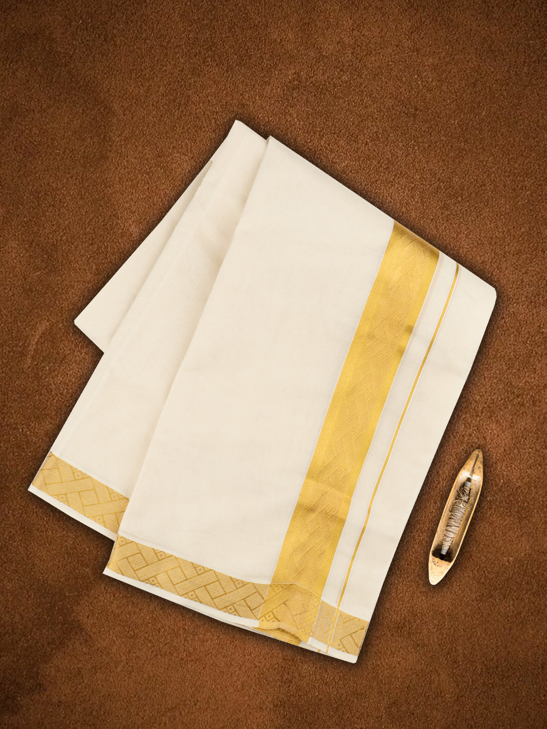 Mens Premium Handloom Dhoti Gold Jari Border HLM06