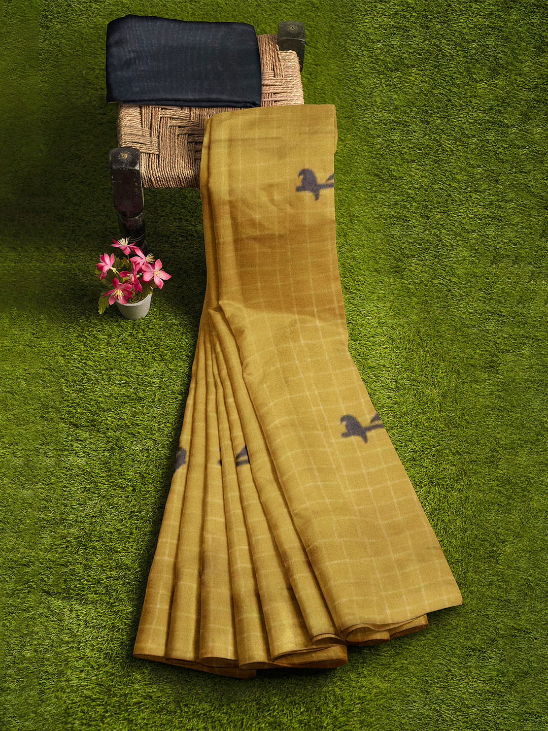 Women Pure Cotton Mustard Brown Saree PCS266