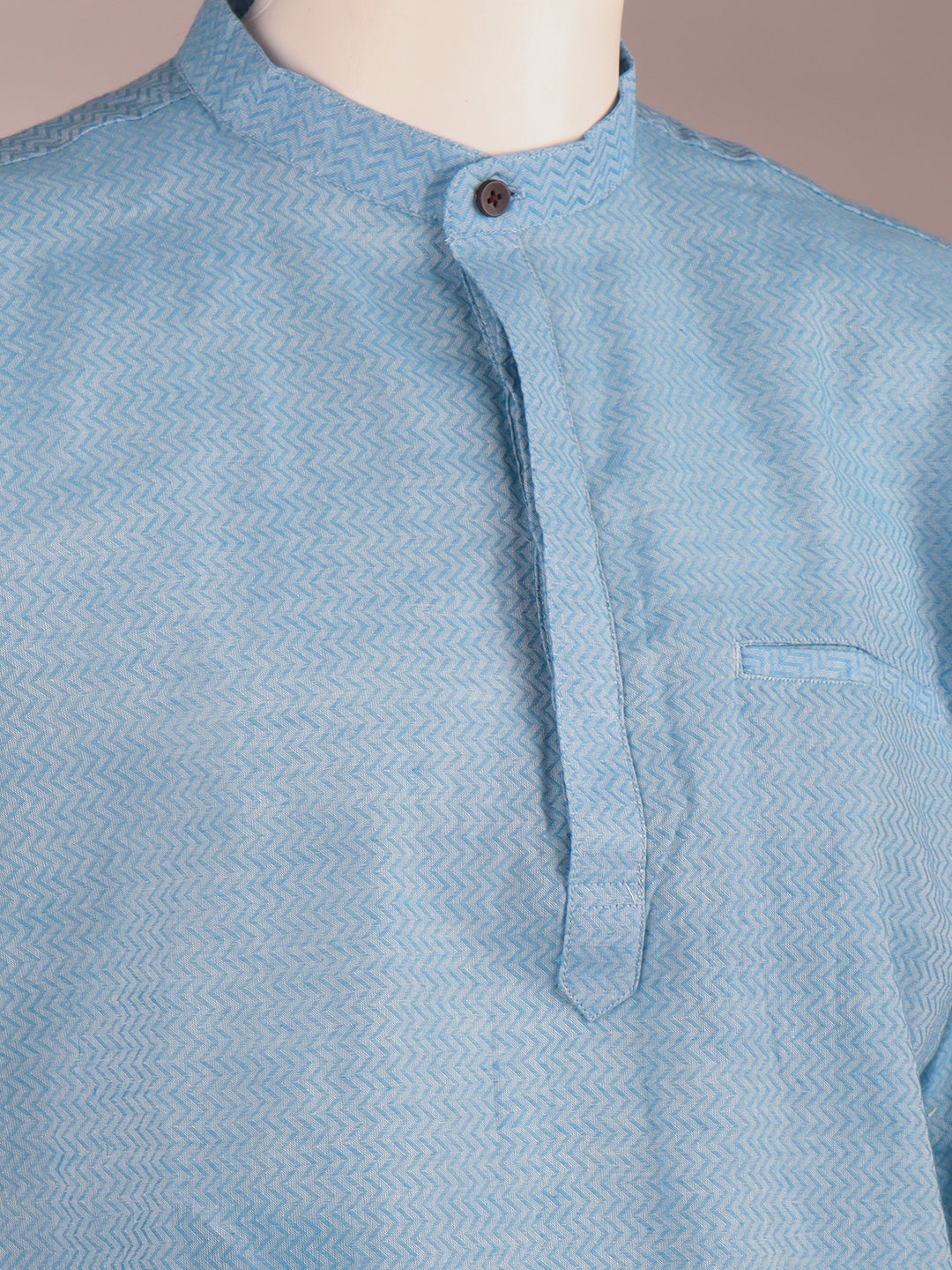 Men Blue Short Length Kurta with Matching Border Dhoti Set RJ46