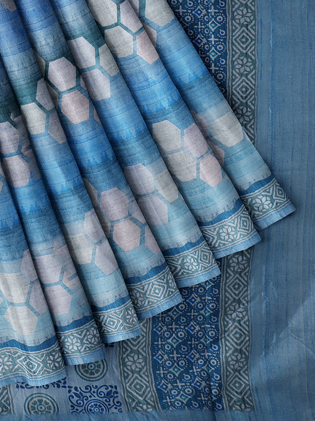 Women Blue Semi Tussar Printed Saree ST257