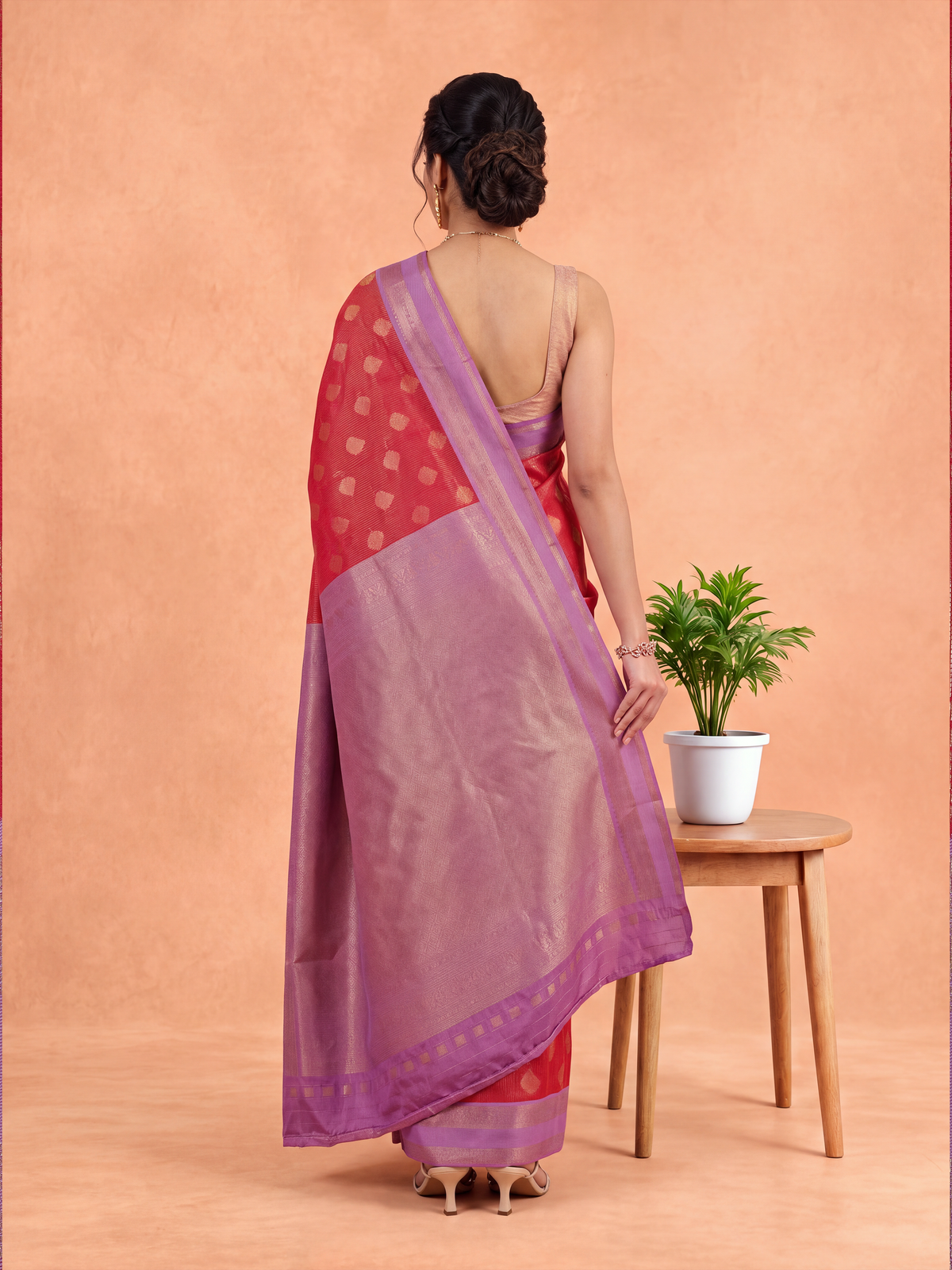 Women Art Silk Red with Lavender Saree ASS162