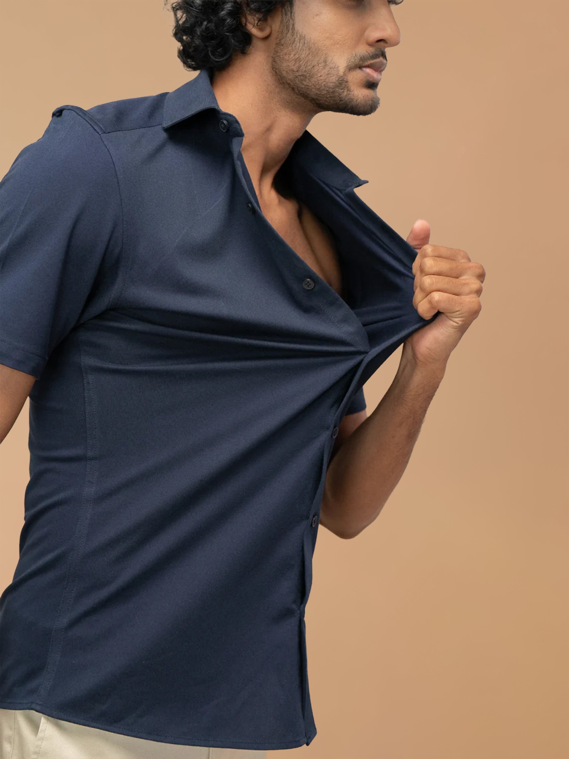 Cotton Rich Navy Slim Fit Knit Shirt ER5