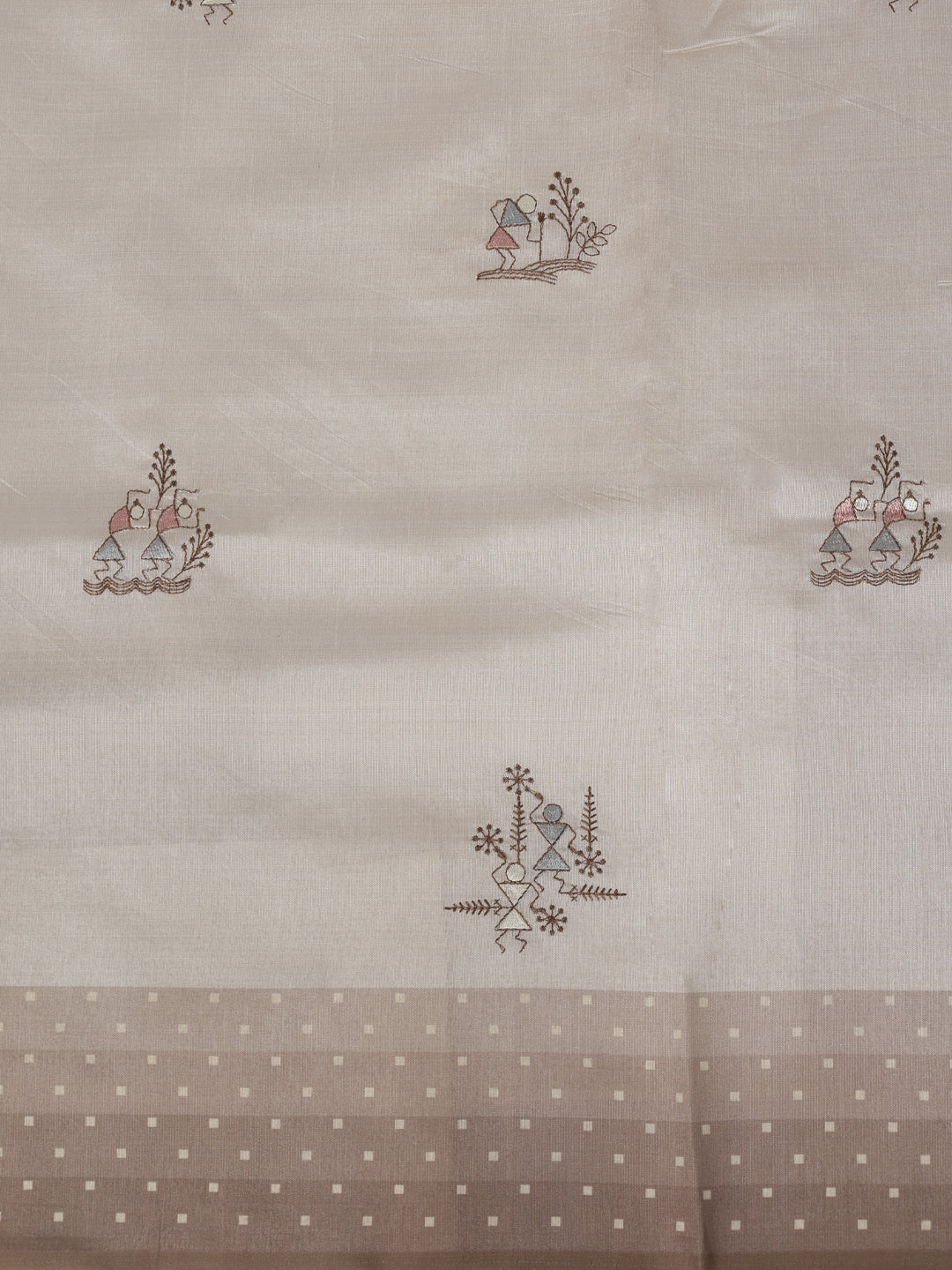 Women Semi Linen Brown Embroidered Saree SL267