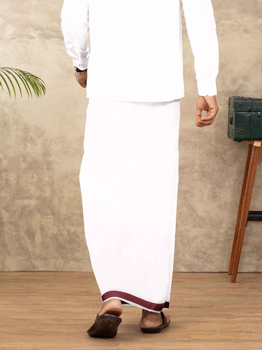 Men Cotton Blend Double Layer White Dhoti with Fancy Jari Border VGF01