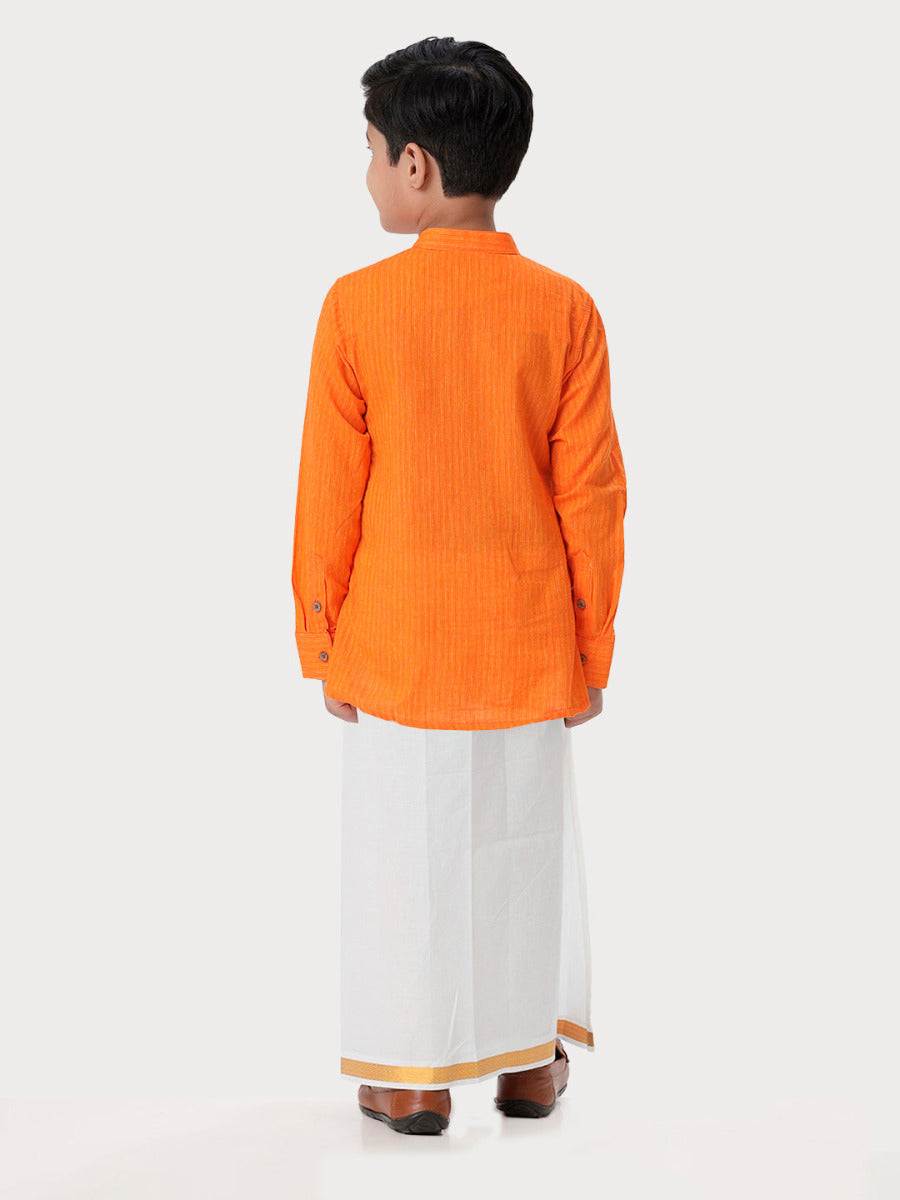 Boys Breeze Cotton Full Sleeves Orange Kurta with Dhoti Combo -Back view