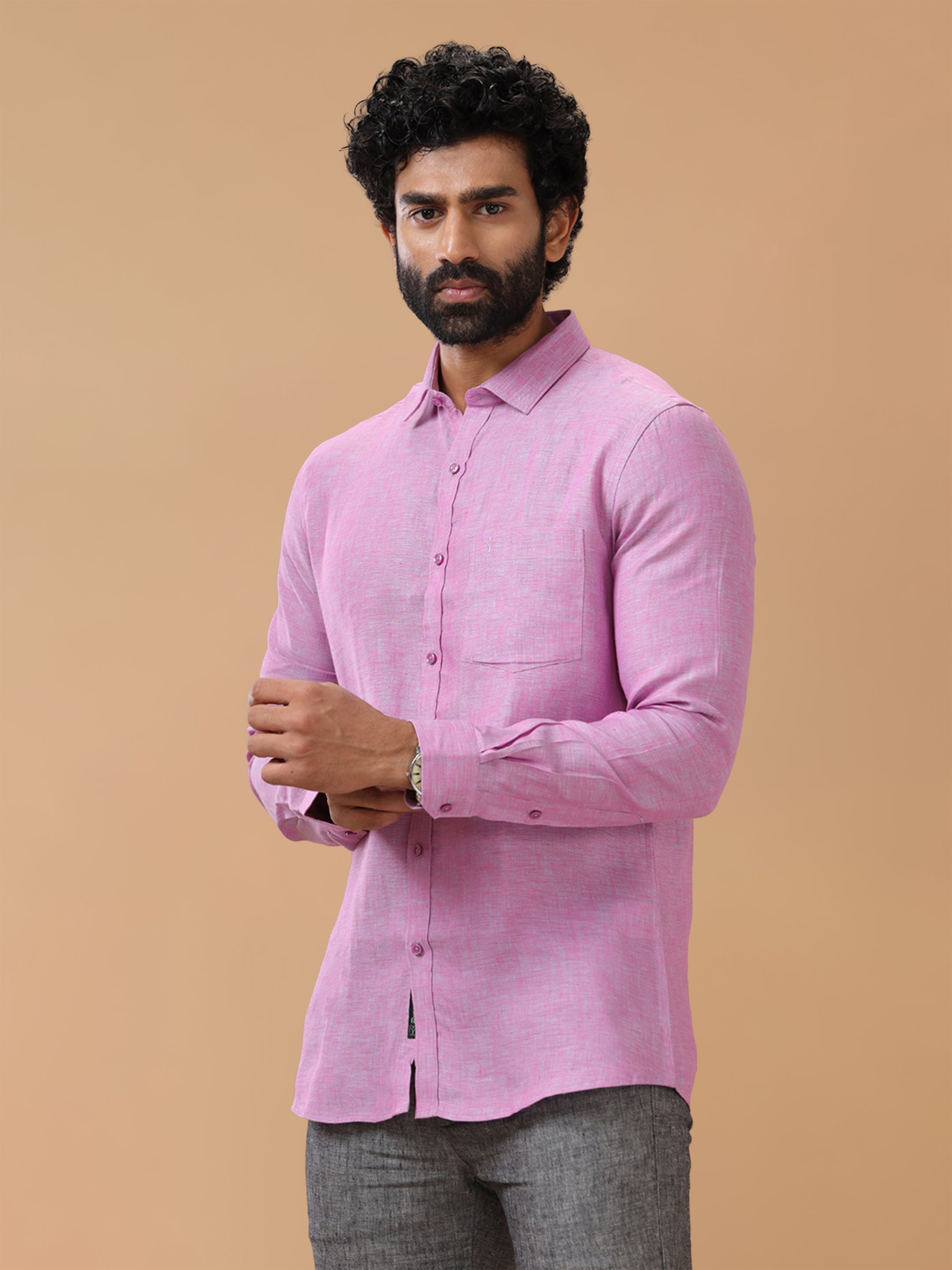 Pure Linen Orchid Blue Smart Fit Shirt L79