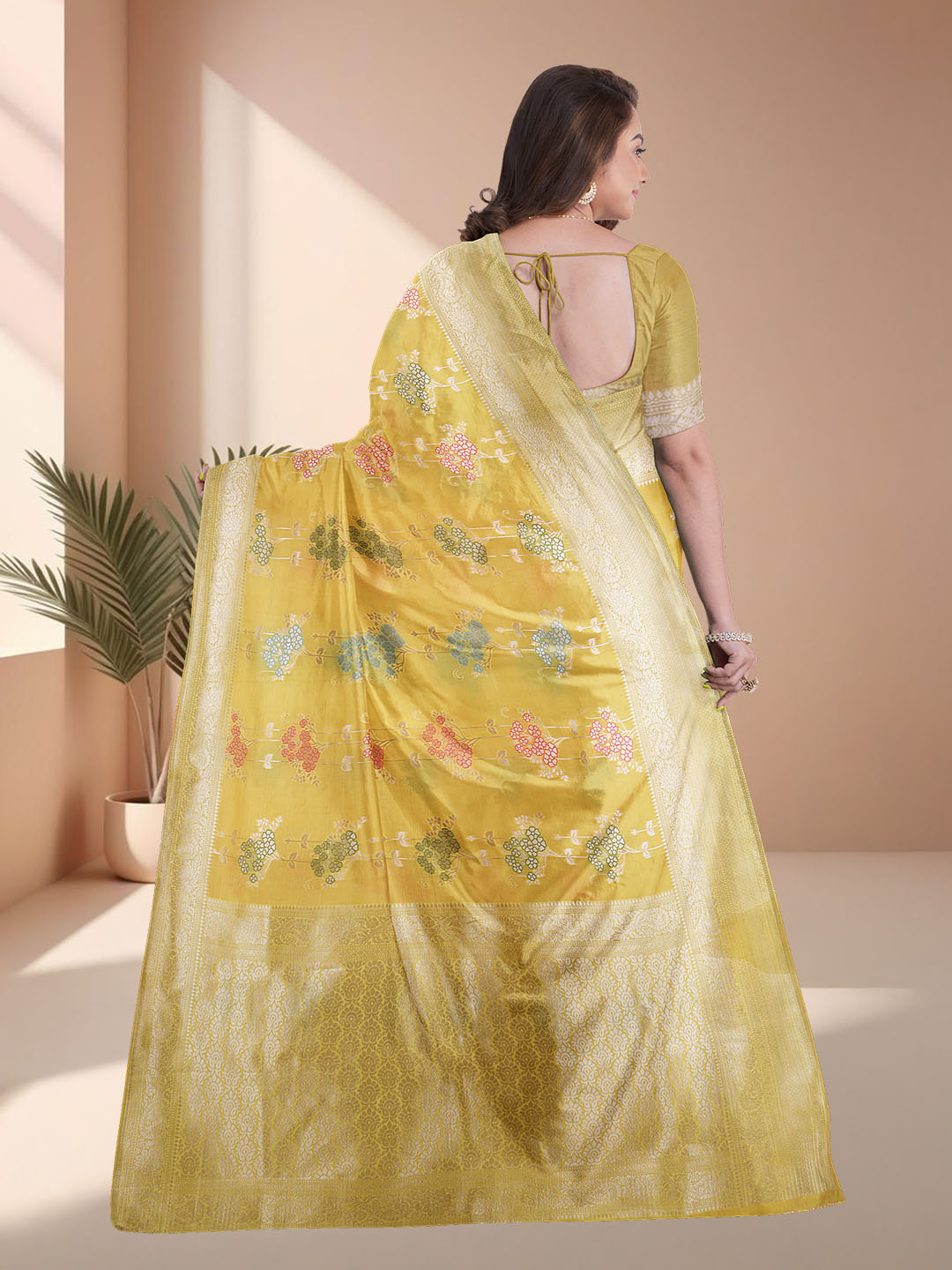 Women Yellow Art Silk Printed Saree ASS81
