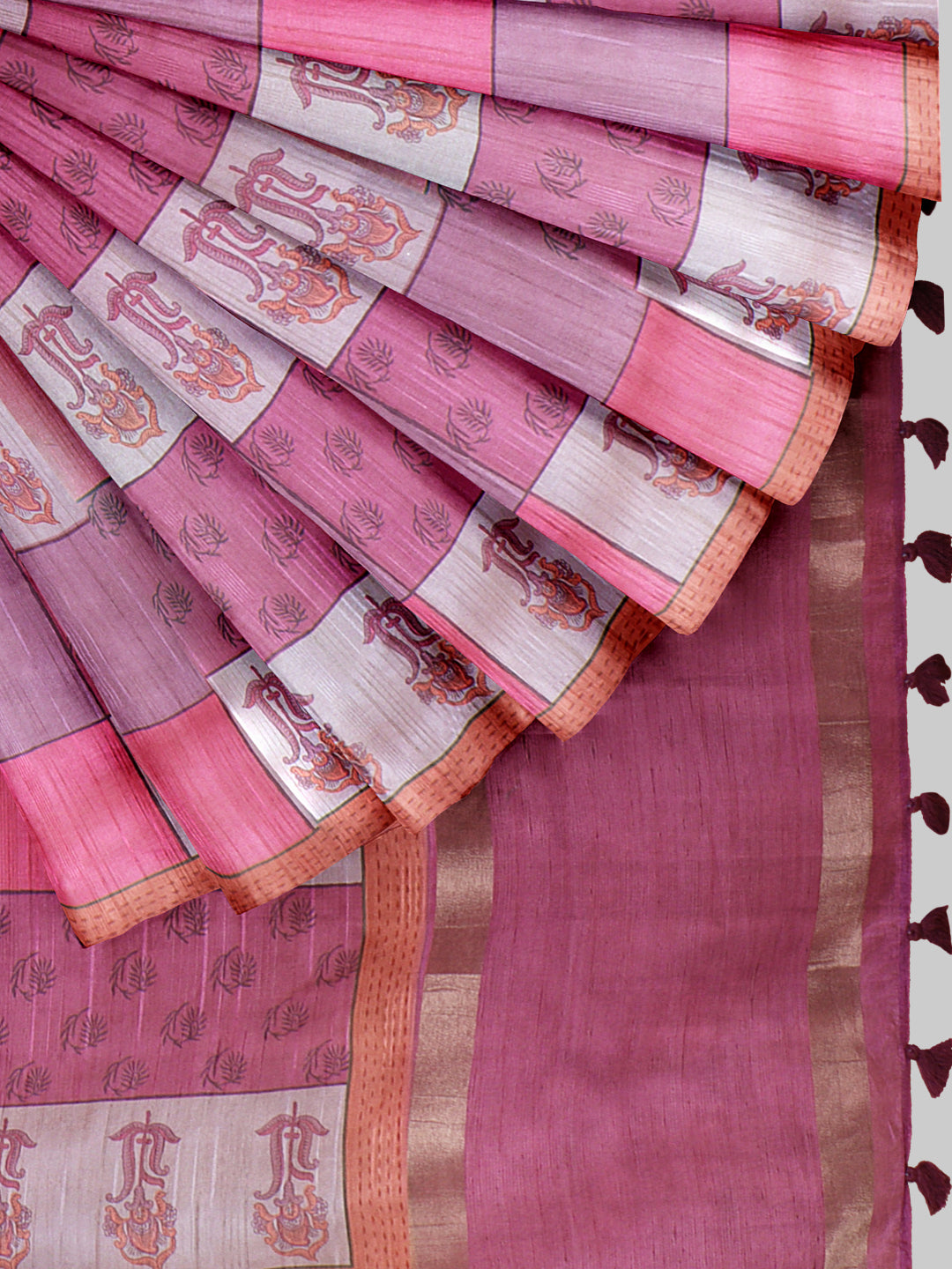 Women Pink Semi Tussar Printed Saree ST295